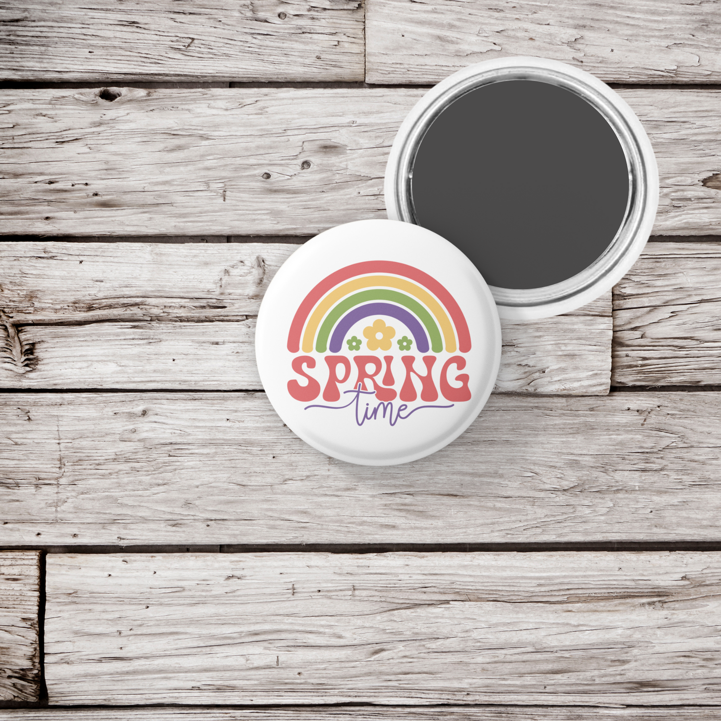 Spring Time Rainbow Pin Back Button, Magnet, Keychain