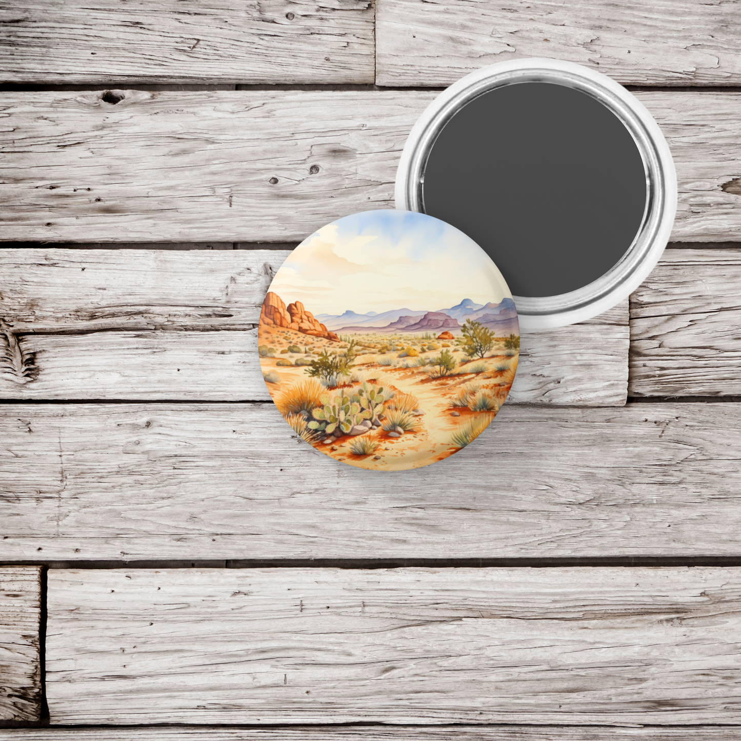 Desert Landscape 3 Pin Back Button, Magnet, Keychain