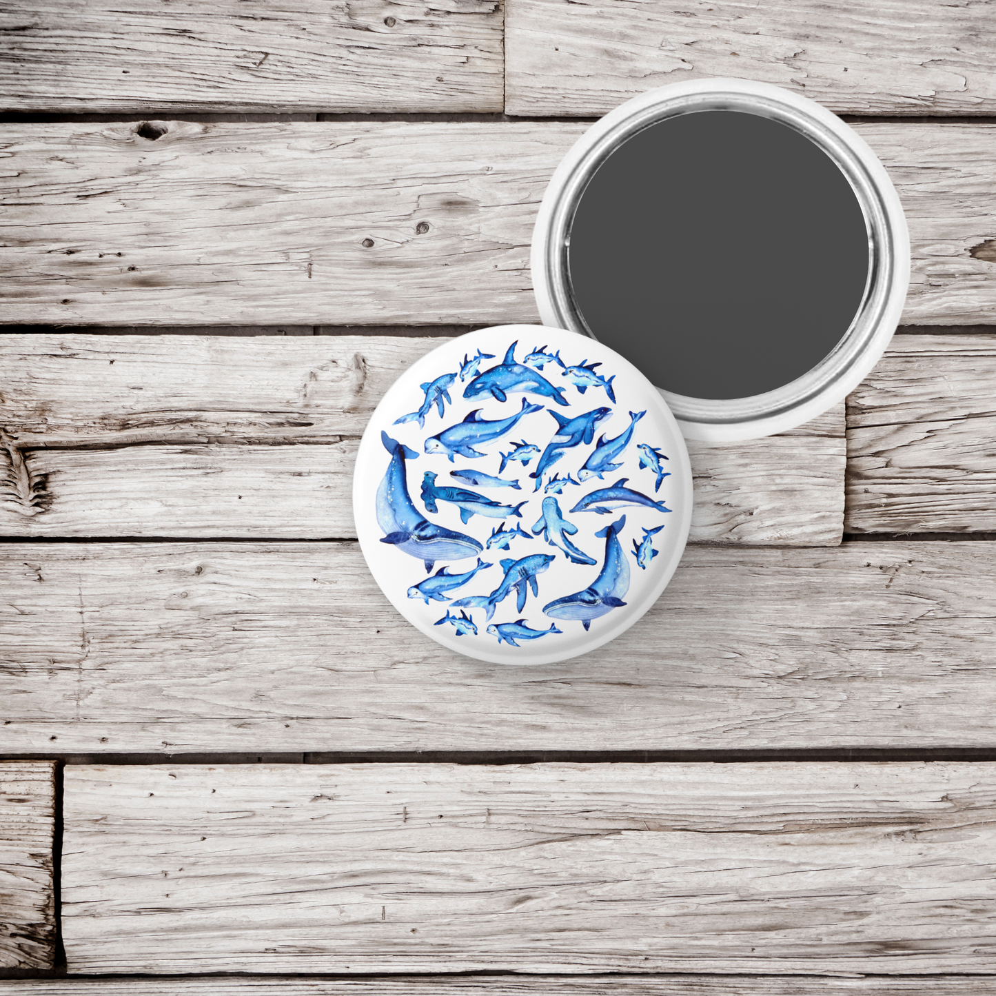 Whale and Shark Pin Back Button, Magnet, Keychain
