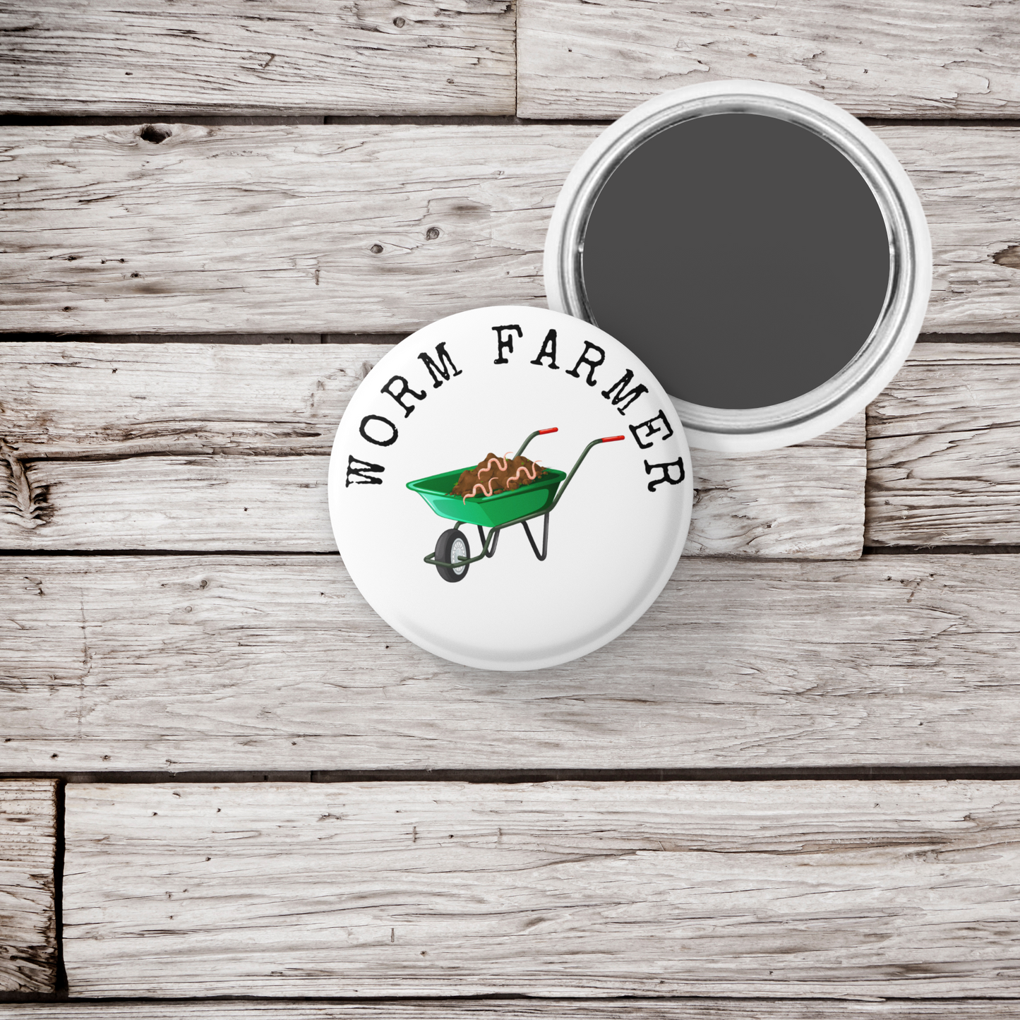 Worm Farmer Pin Back Button, Magnet, Keychain