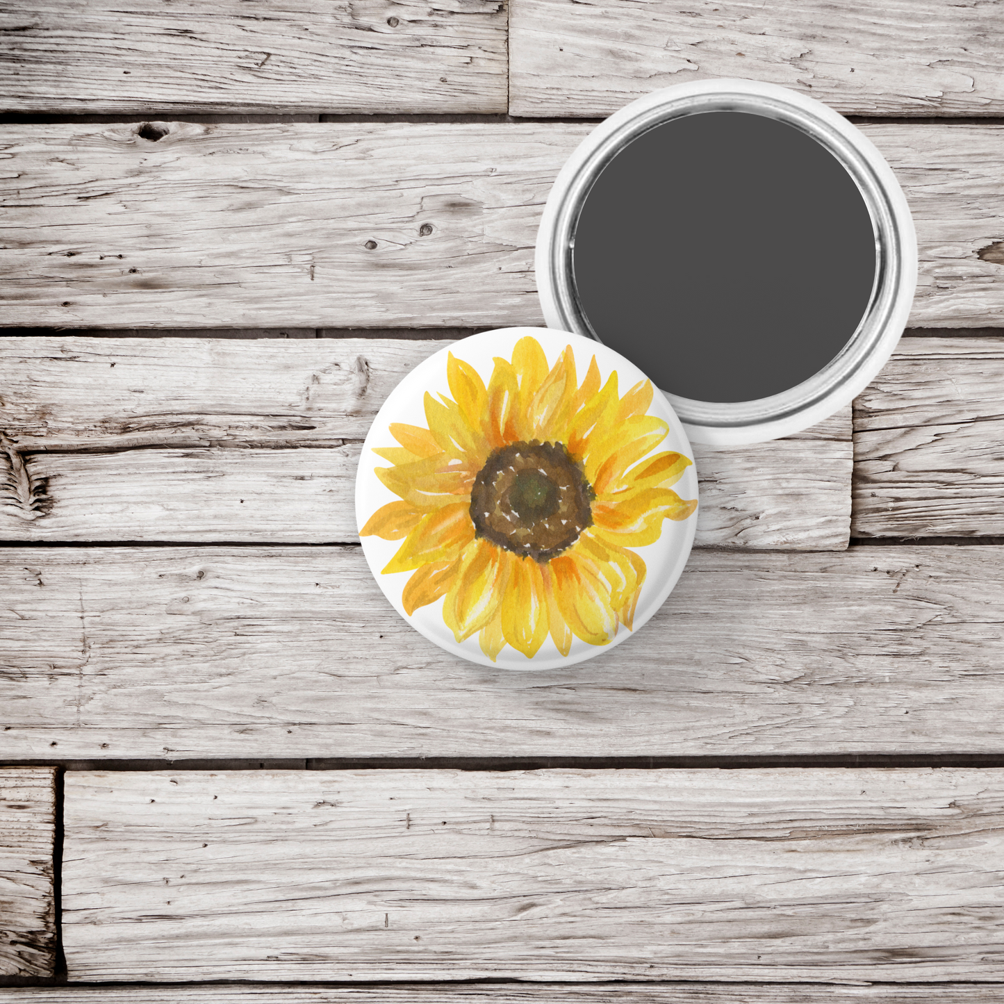 Sunflower Pin Pin Back Button, Magnet, Keychain