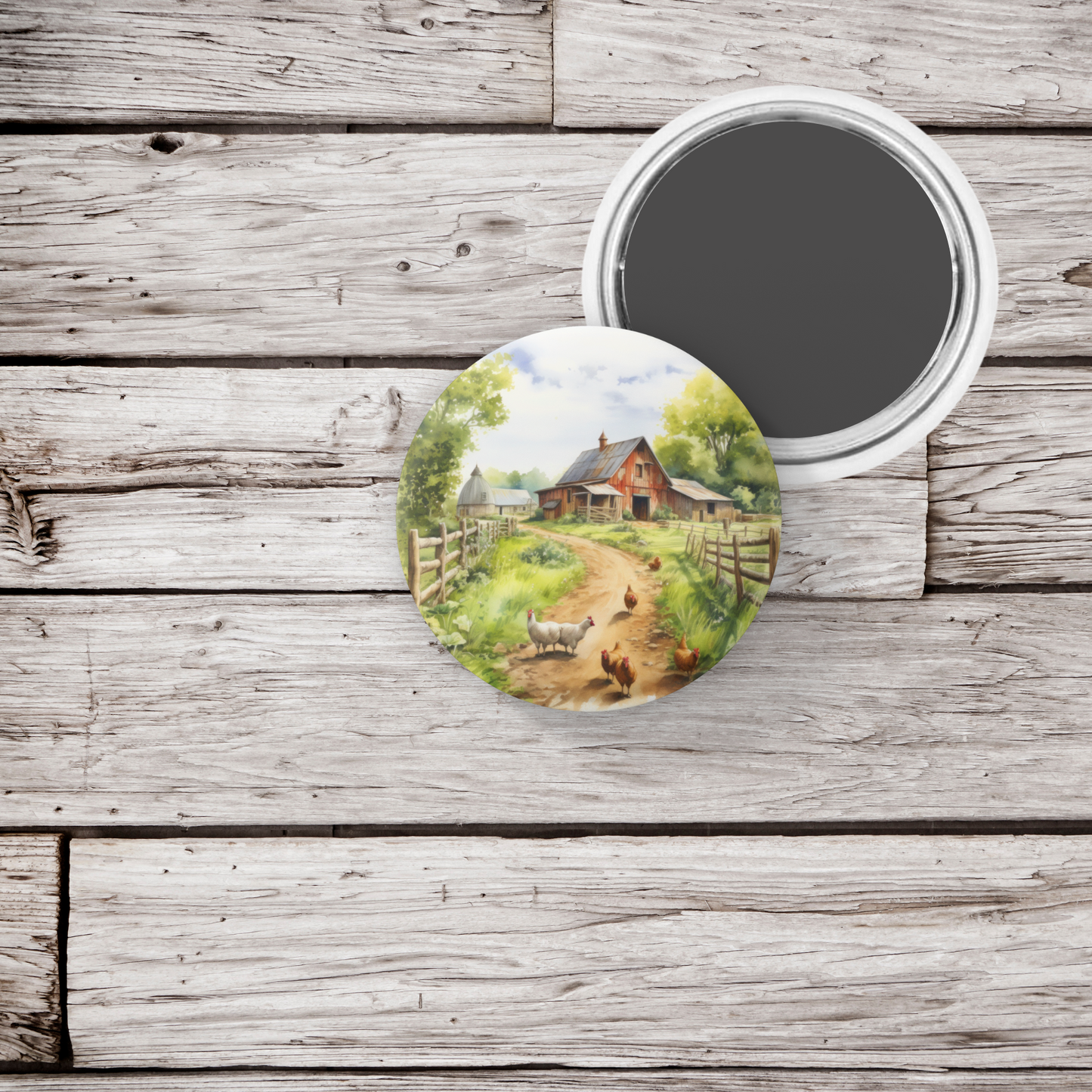 Farm Landscape 4 Pin Back Button, Magnet, Keychain