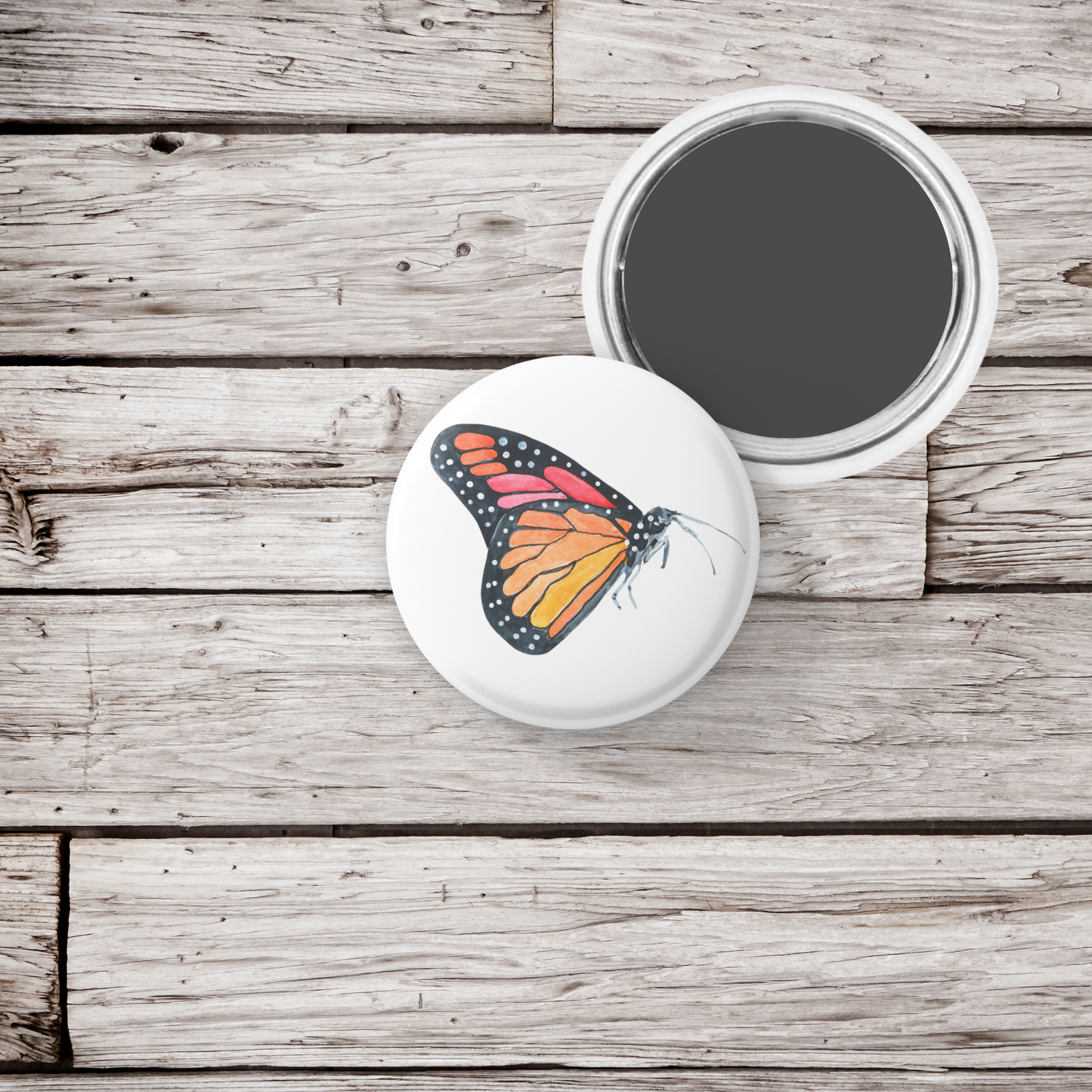 Monarch Butterfly Pin Back Button, Magnet, Keychain