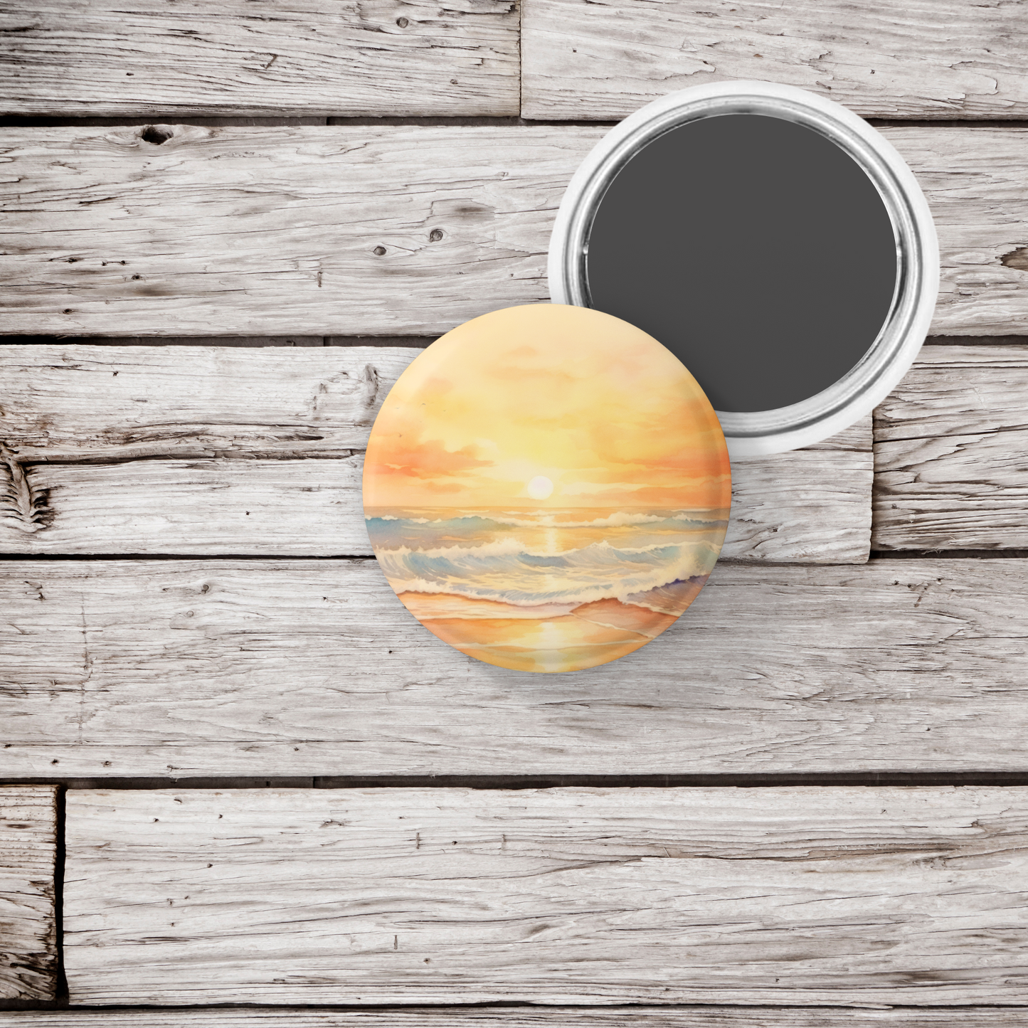 Beach Landscape 3 Pin Back Button, Magnet, Keychain