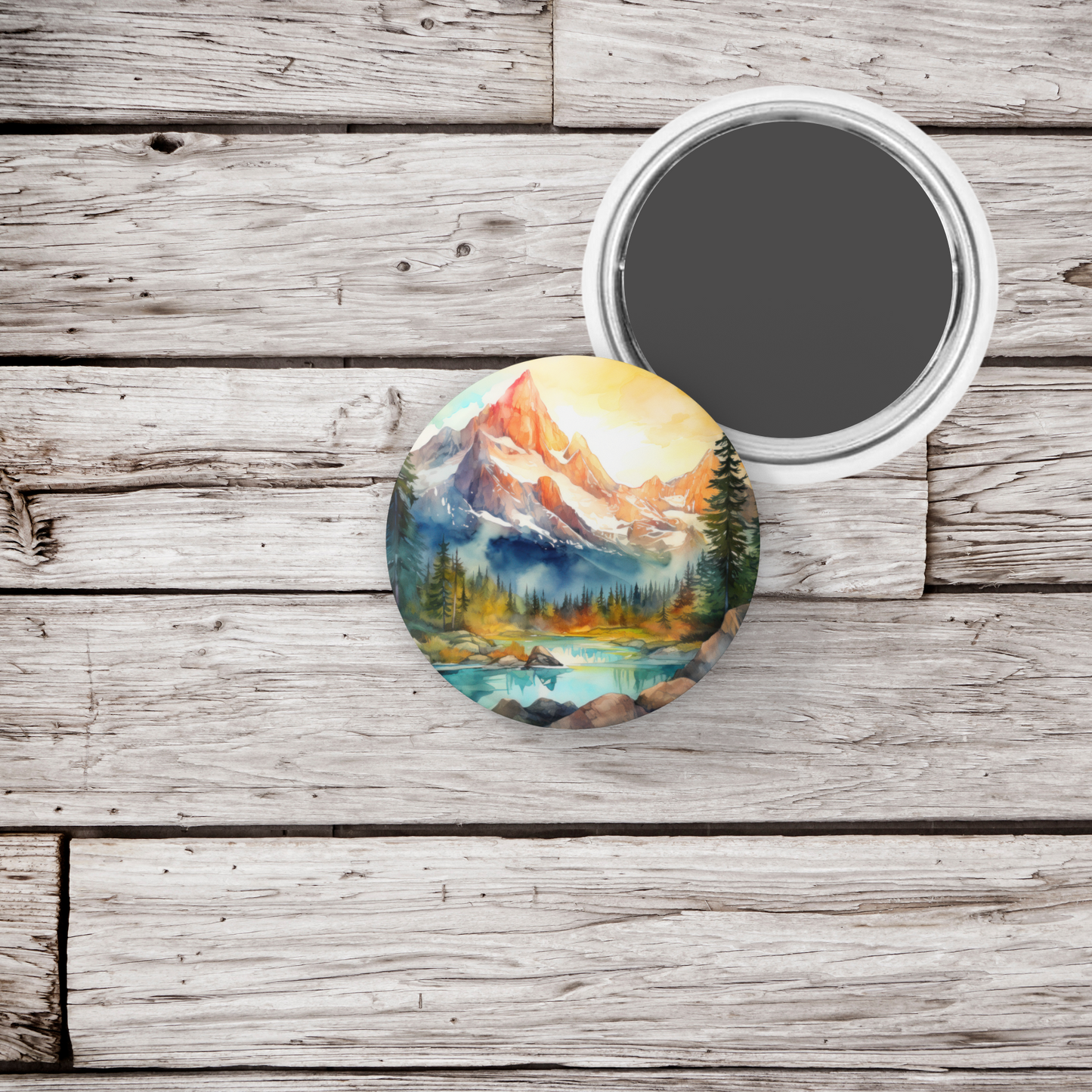 Mountain Forest 1 Pin Back Button, Magnet, Keychain