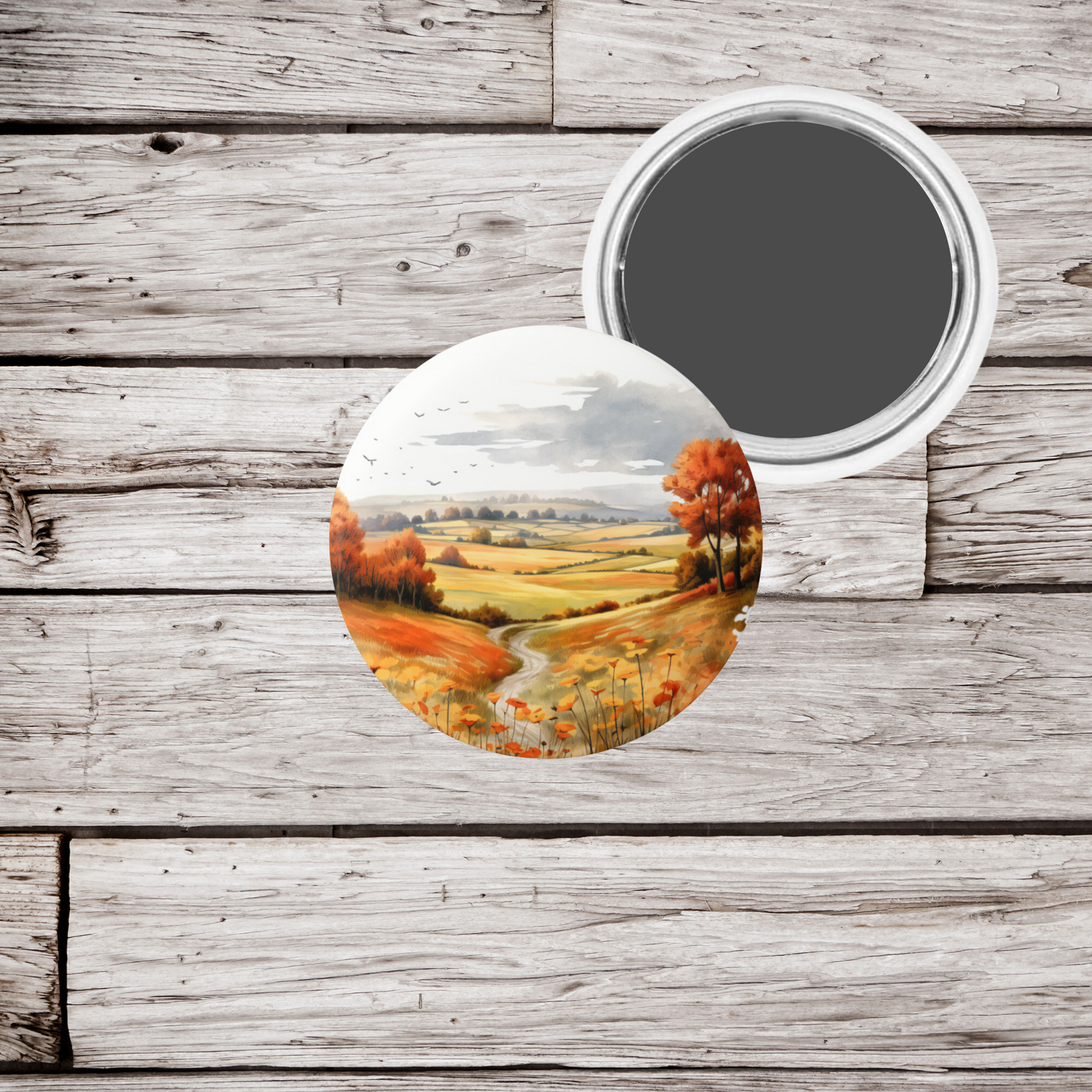 Autumn Fields Pin Back Button, Magnet, Keychain