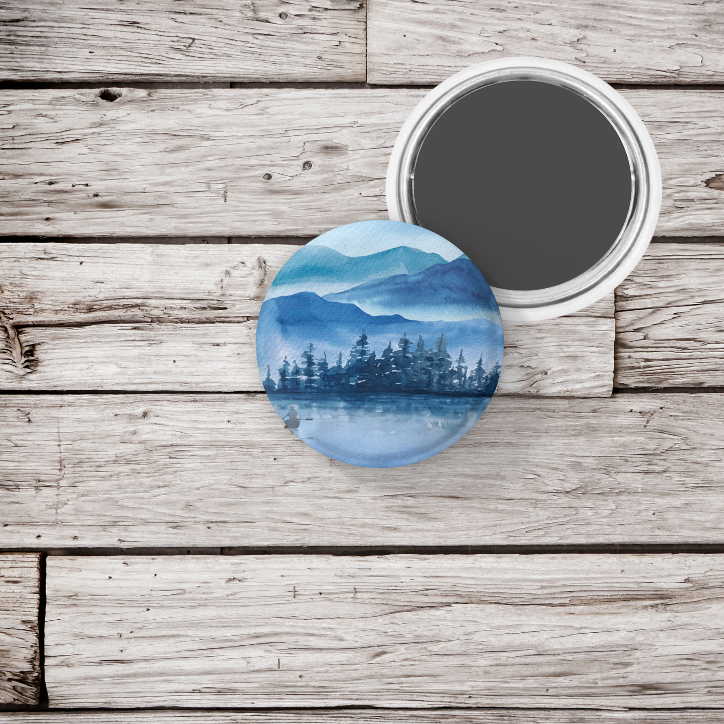 Blue Forest Lake Pin Pin Back Button, Magnet, Keychain