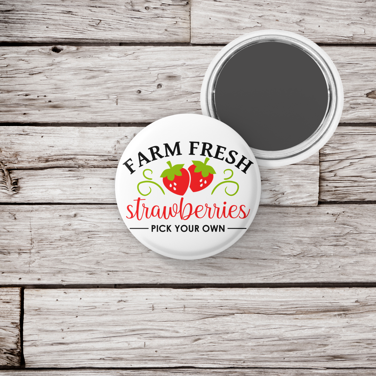 Farm Fresh Strawberries Pin Back Button, Magnet, Keychain