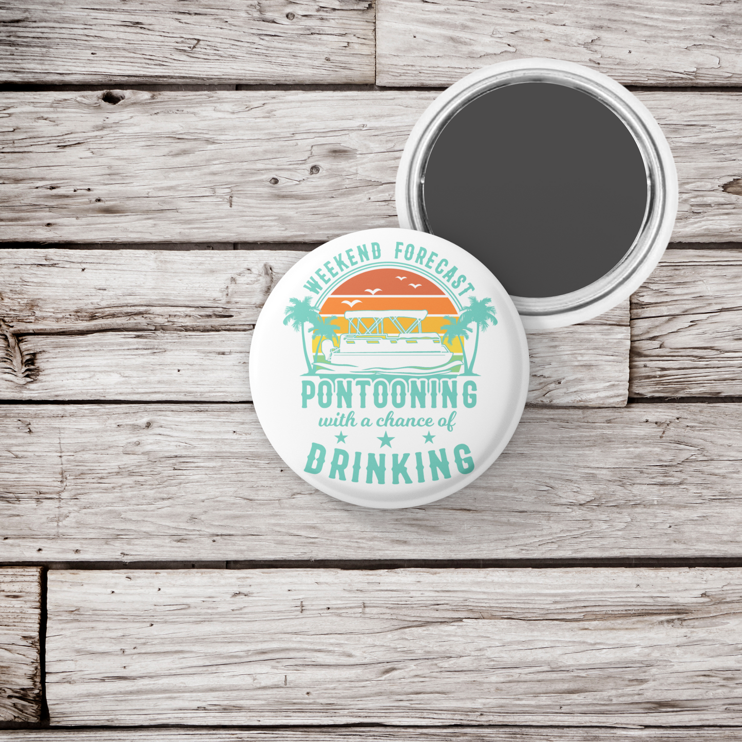 Pontoon Boat Pin Back Button, Magnet, Keychain