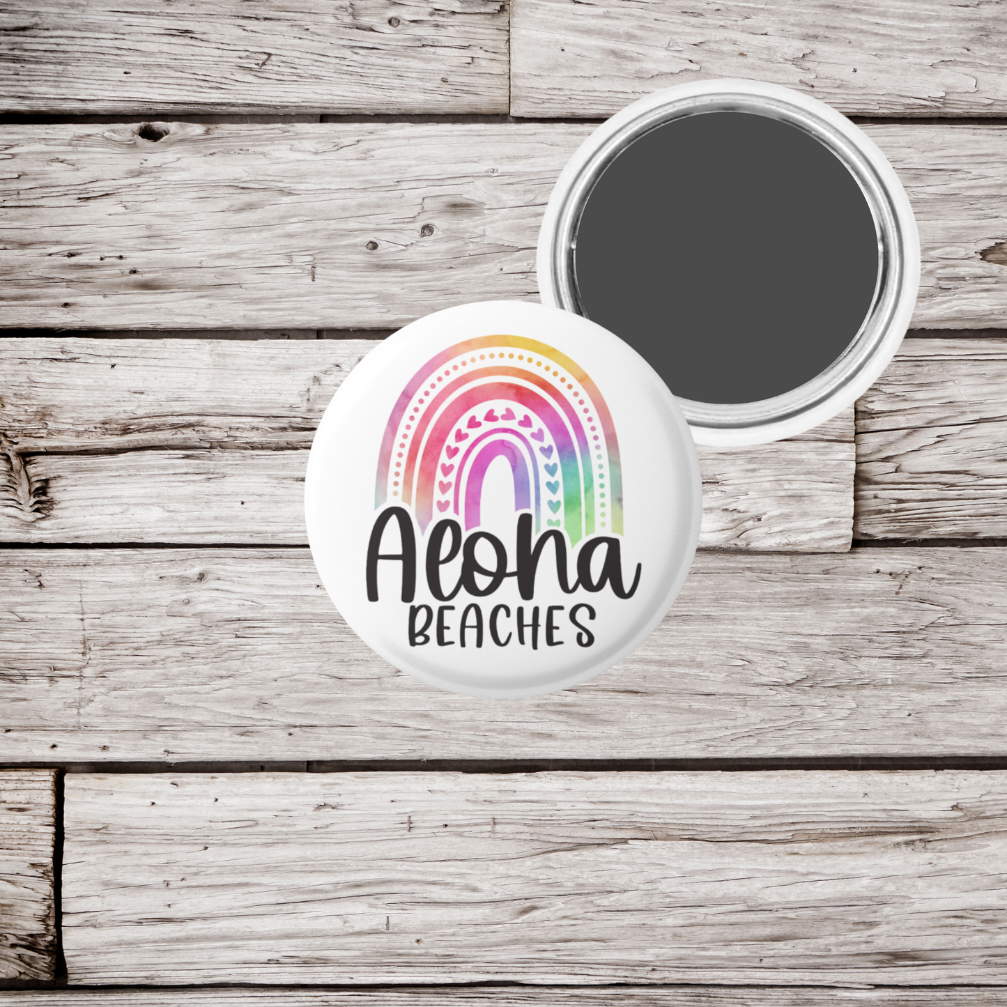 Aloha Beaches Pin Back Button, Magnet, Keychain