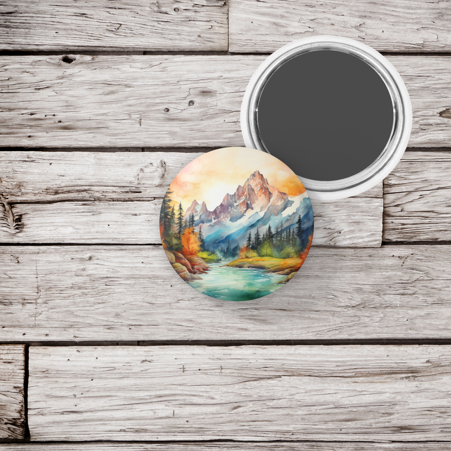 Mountain Forest 2 Pin Back Button, Magnet, Keychain