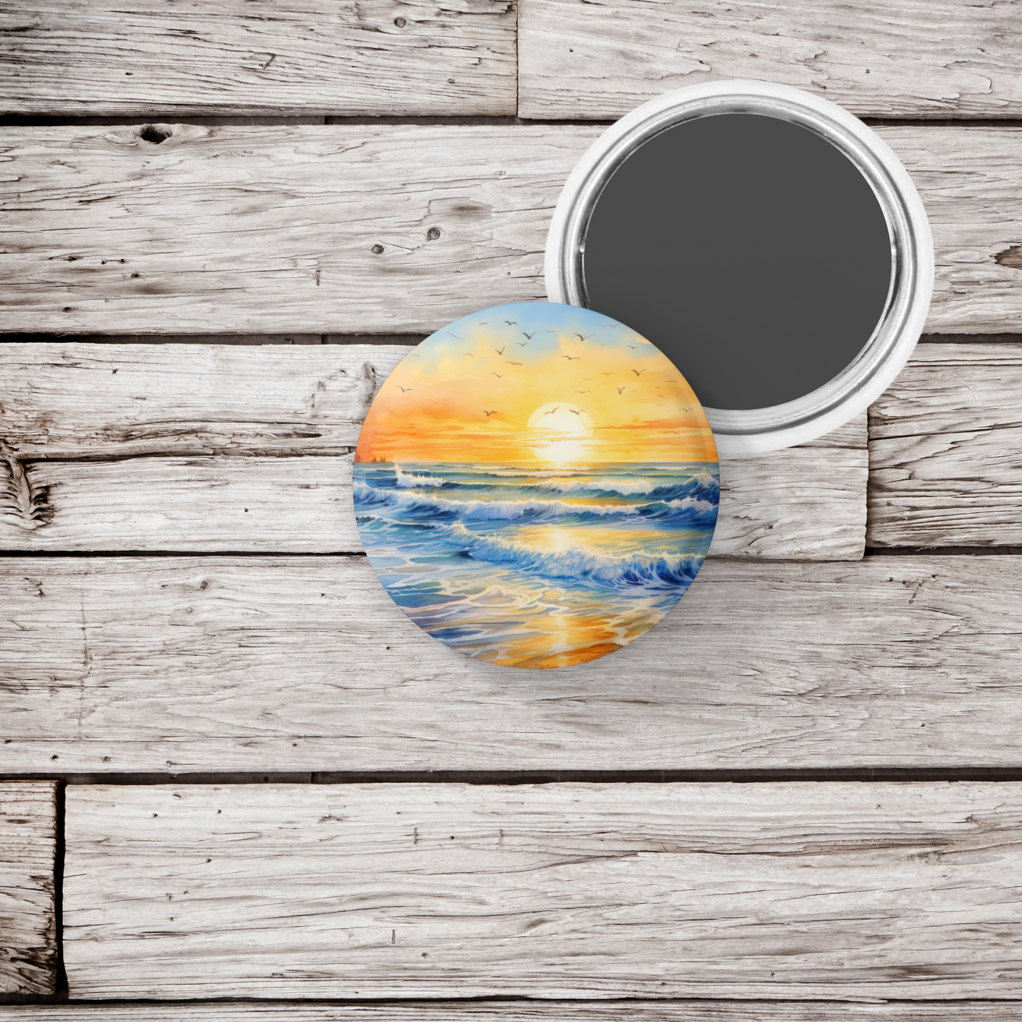 Beach Landscape 1 Pin Back Button, Magnet, Keychain