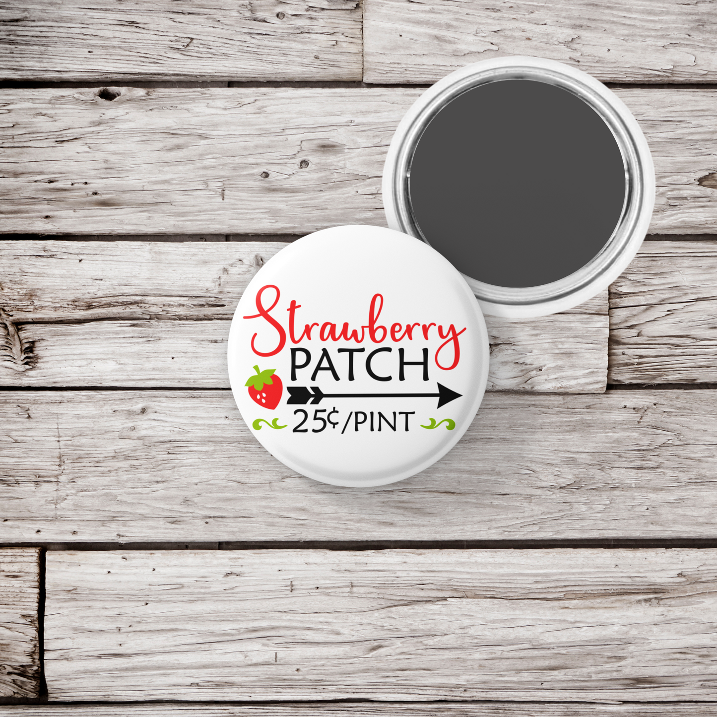 Strawberry Patch Pin Back Button, Magnet, Keychain