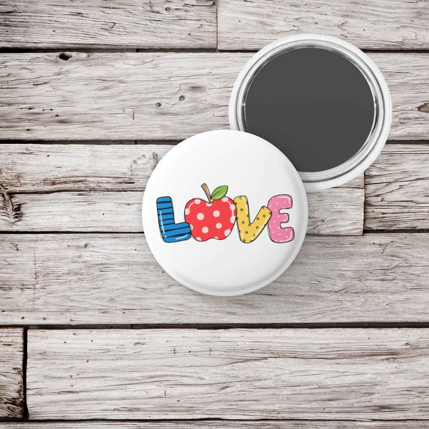 Teacher Love Pin Back Button, Magnet, Keychain