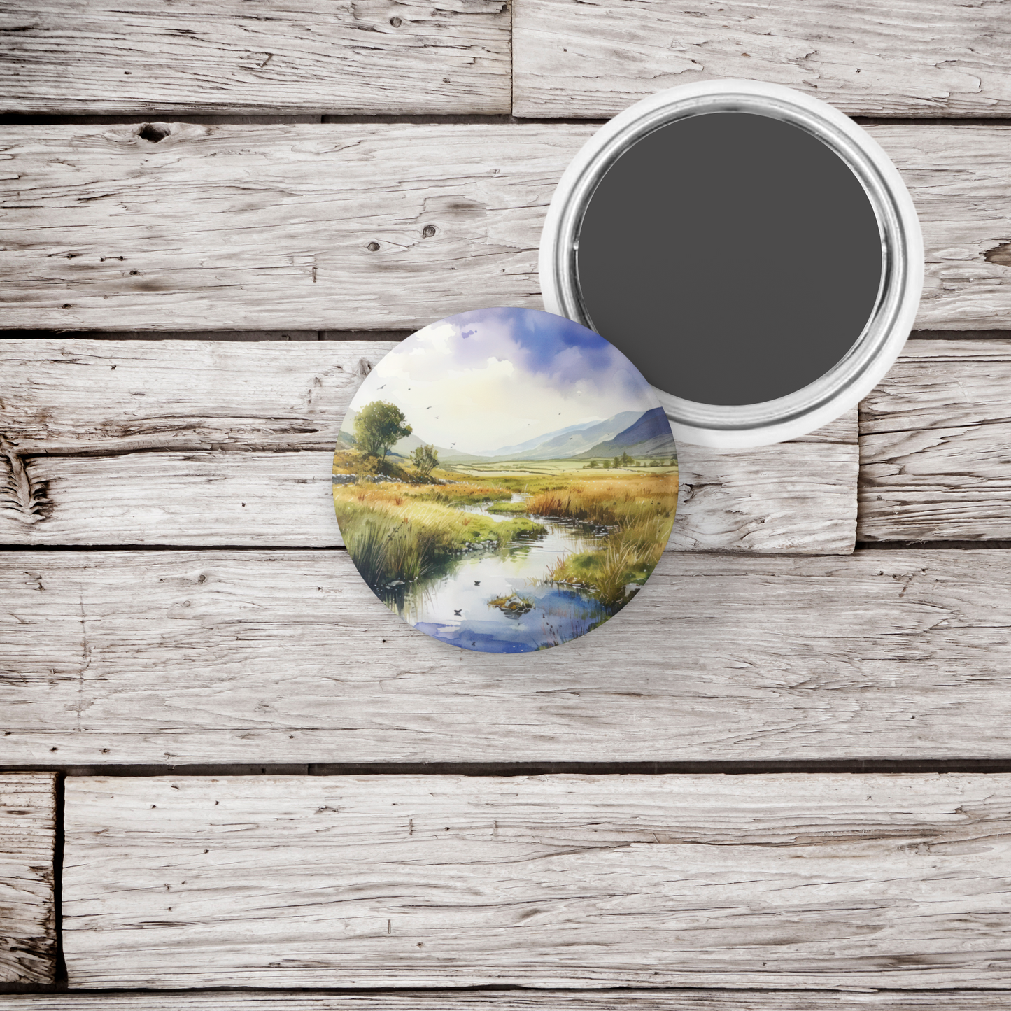 Irish Landscape 3 Pin Pin Back Button, Magnet, Keychain