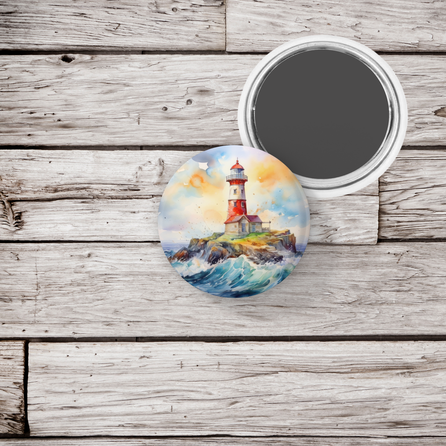 Lighthouse 2 Pin Back Button, Magnet, Keychain