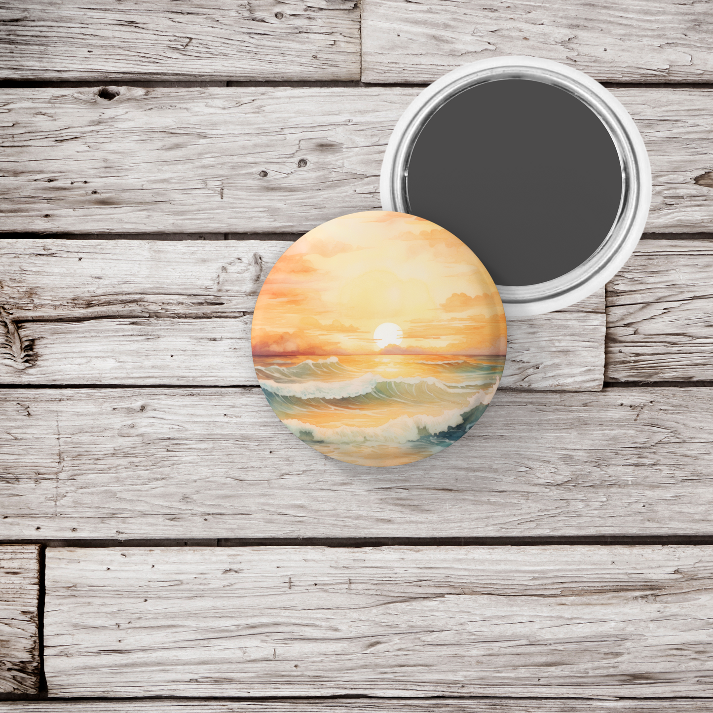 Beach Landscape 6 Pin Back Button, Magnet, Keychain