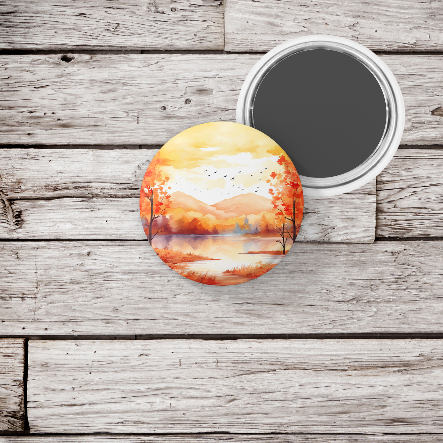 Autumn Landscape Pin Back Button, Magnet, Keychain