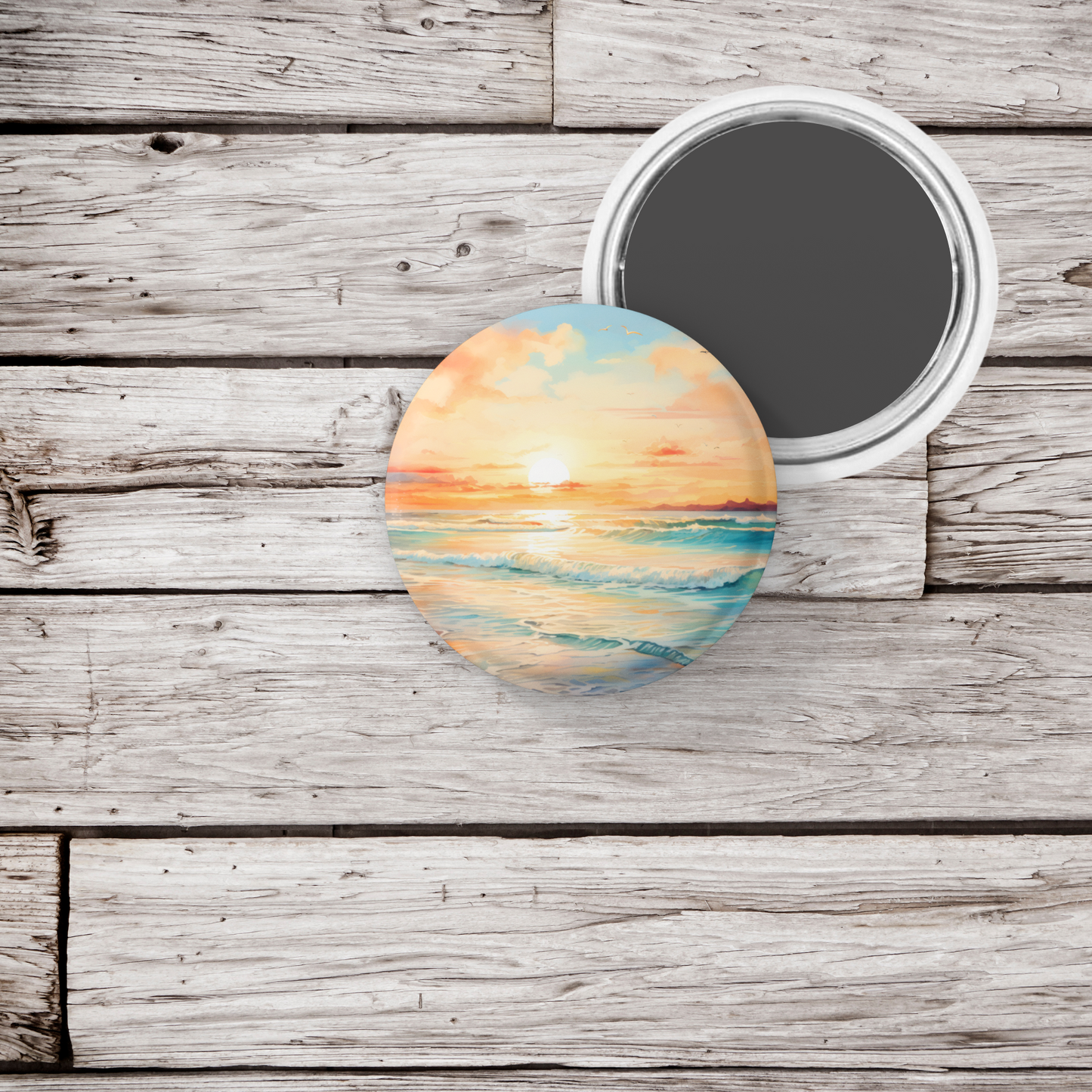 Beach Landscape 2 Pin Back Button, Magnet, Keychain