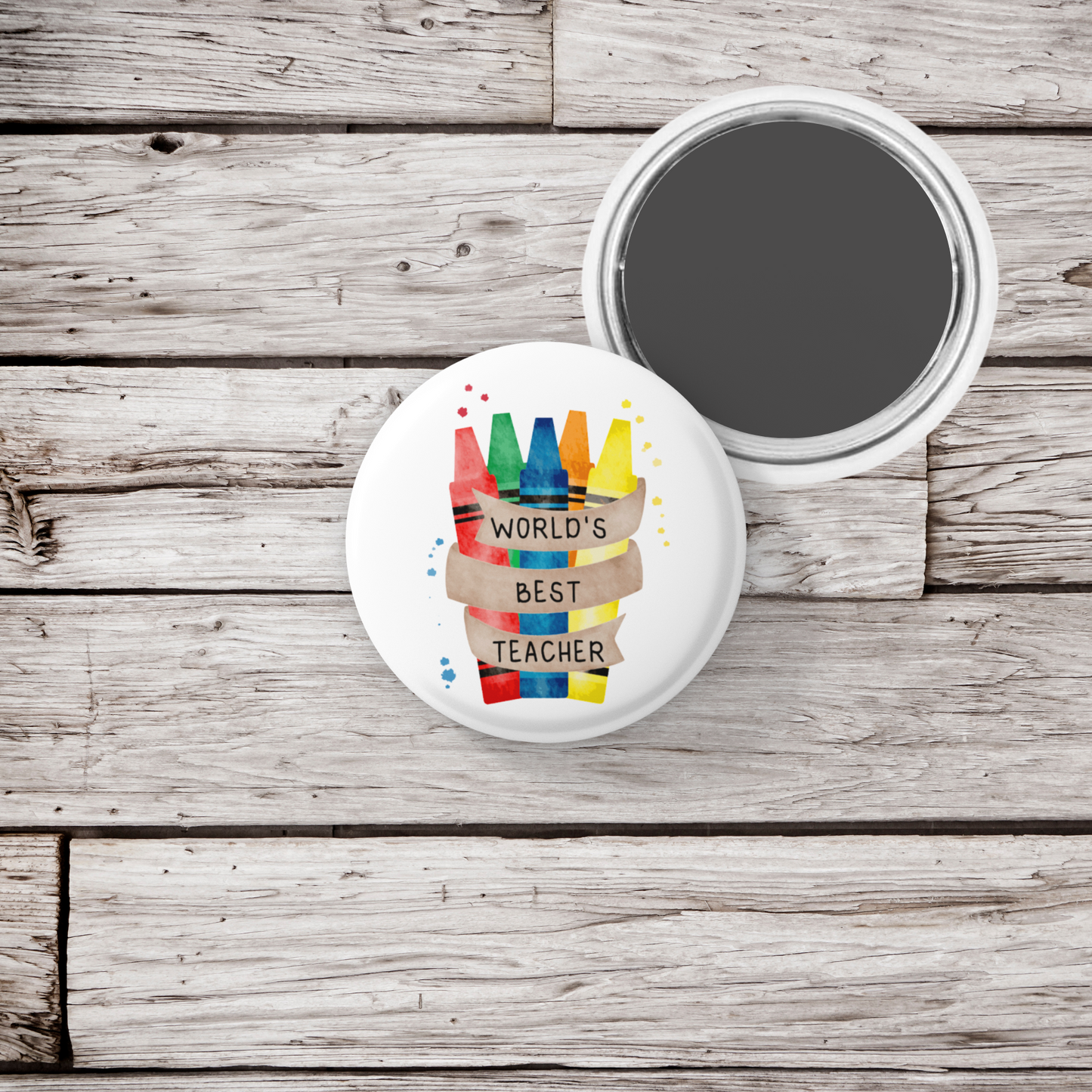 Worlds Best Teacher Pin Back Button, Magnet, Keychain
