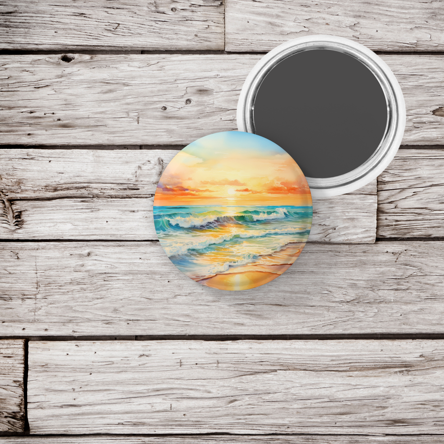 Beach Landscape 7 Pin Back Button, Magnet, Keychain
