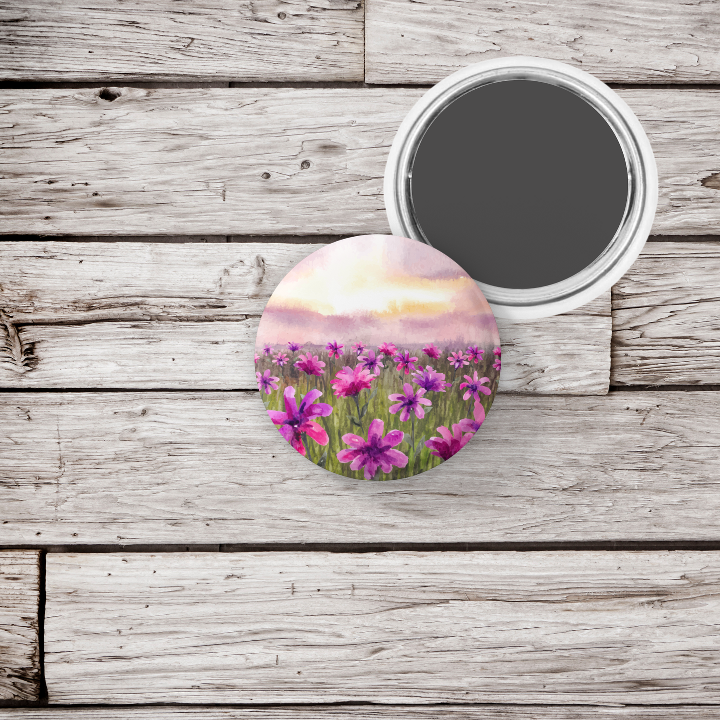 Wildflower Field 3 Pin Pin Back Button, Magnet, Keychain