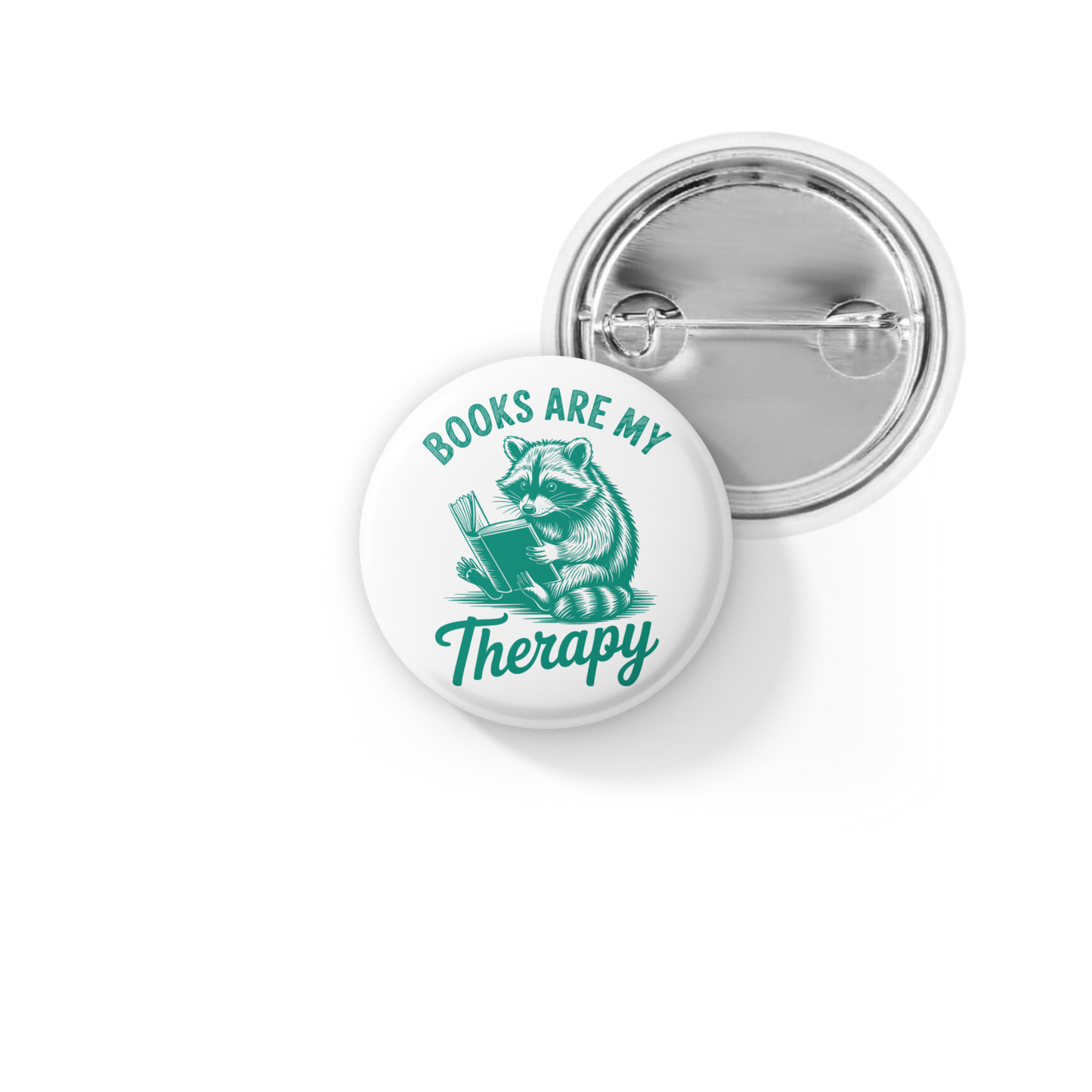 Books Are My Therapy Raccoon Pin Back Button, Magnet