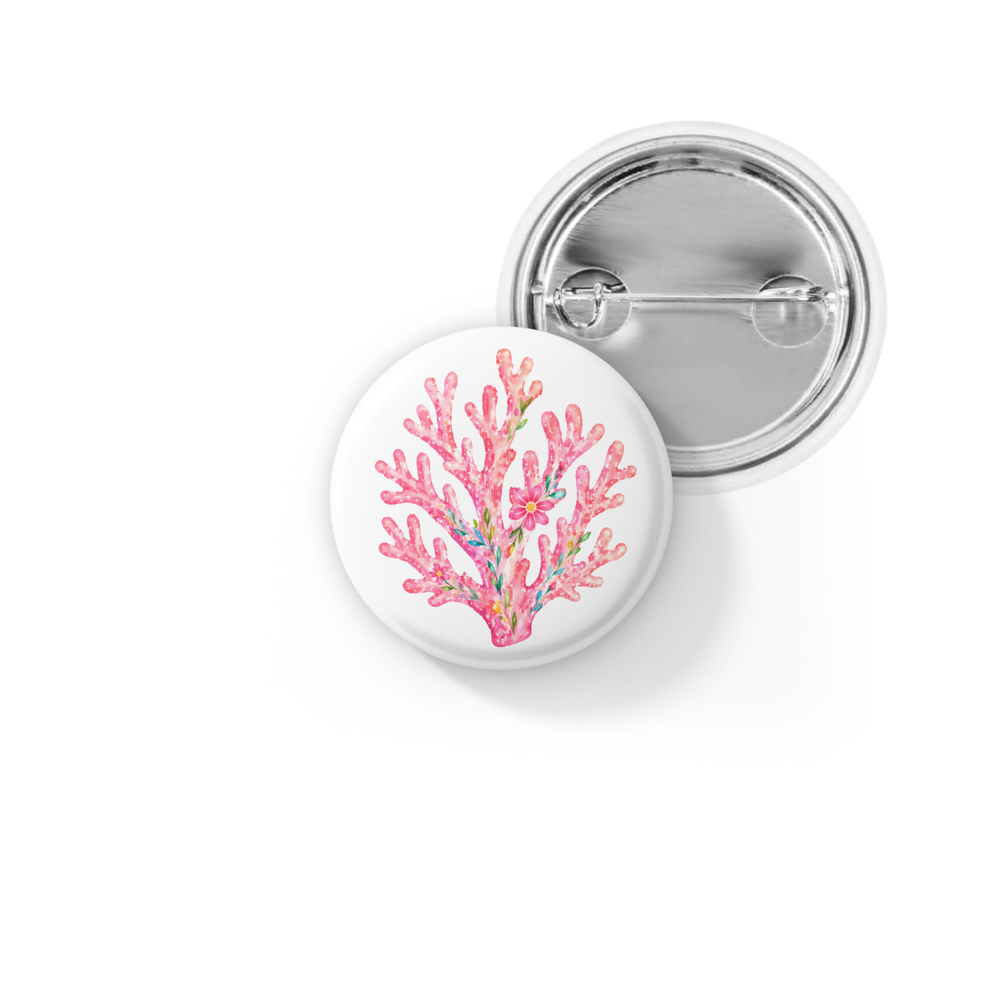 Pink Coral Pin Back Button, Magnet