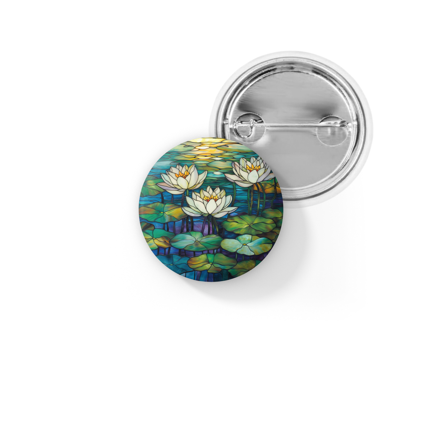 Water Lily 3 Stained Glass Pin Back Button, Magnet