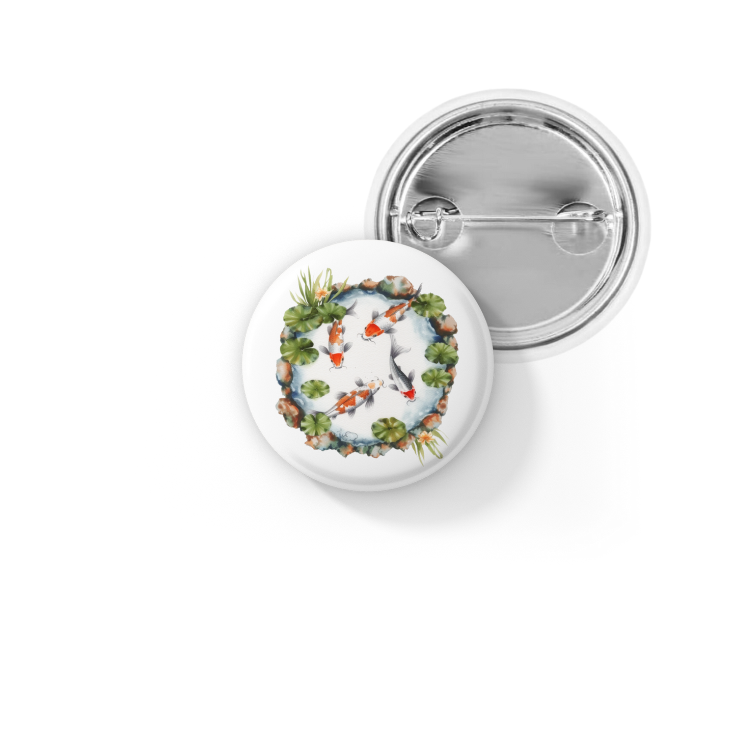 Koi Pond 3 Basket Pin Back Button, Magnet