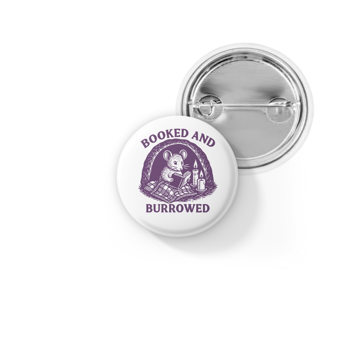Booked and Burrowed Mouse Reading Pin Back Button, Magnet