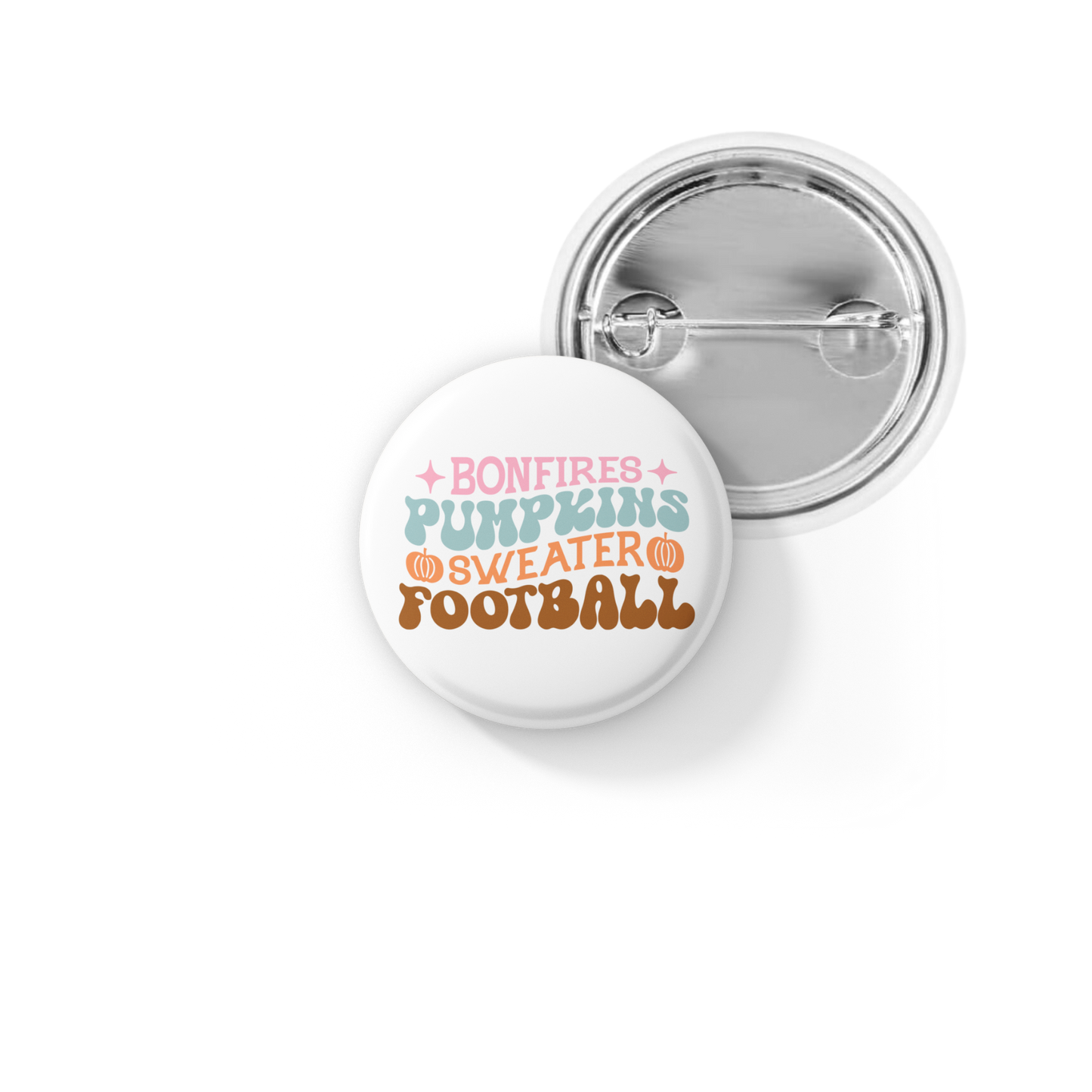 Bonfires Pumpkins Sweater Football Pin Back Button, Magnet