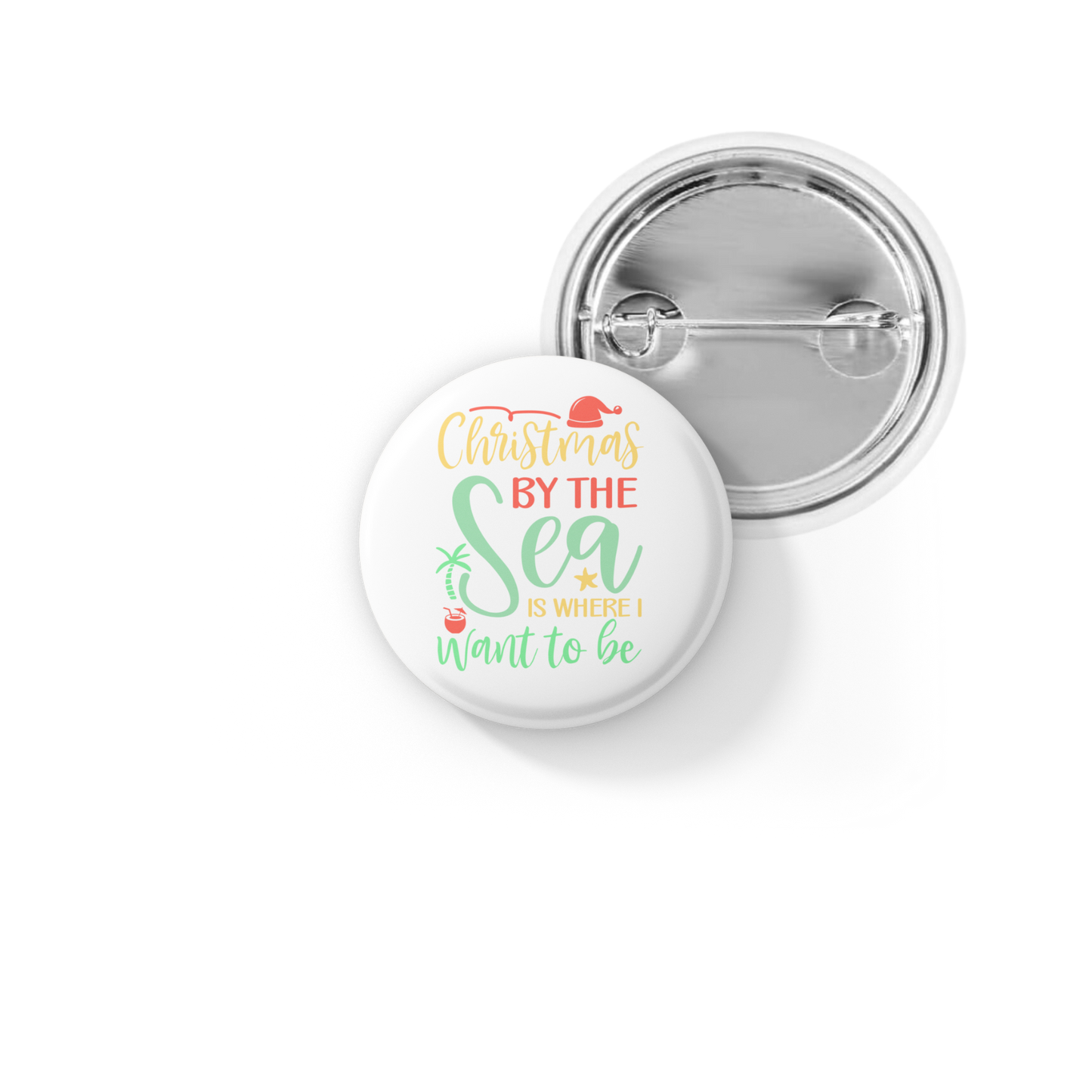 Christmas By The Sea Pin Pin Back Button, Magnet