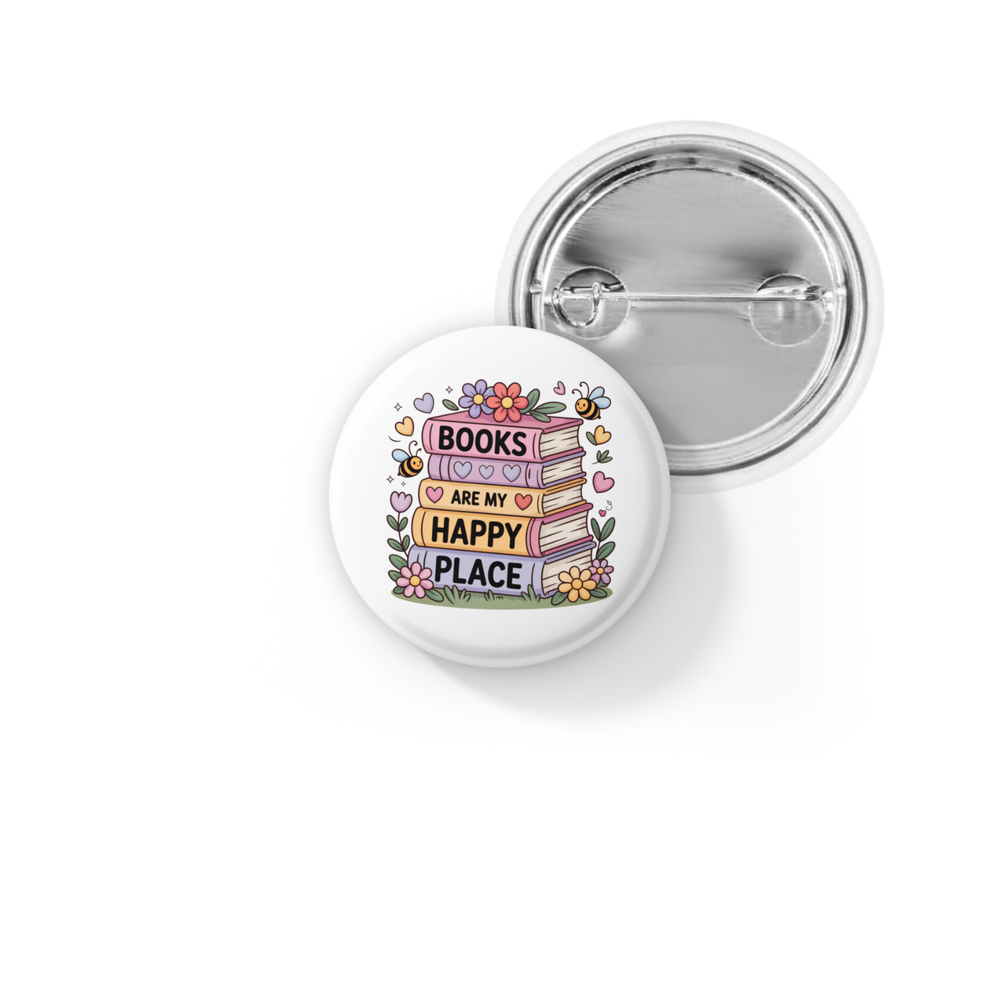 Books Are My Happy Place Pin Back Button, Magnet
