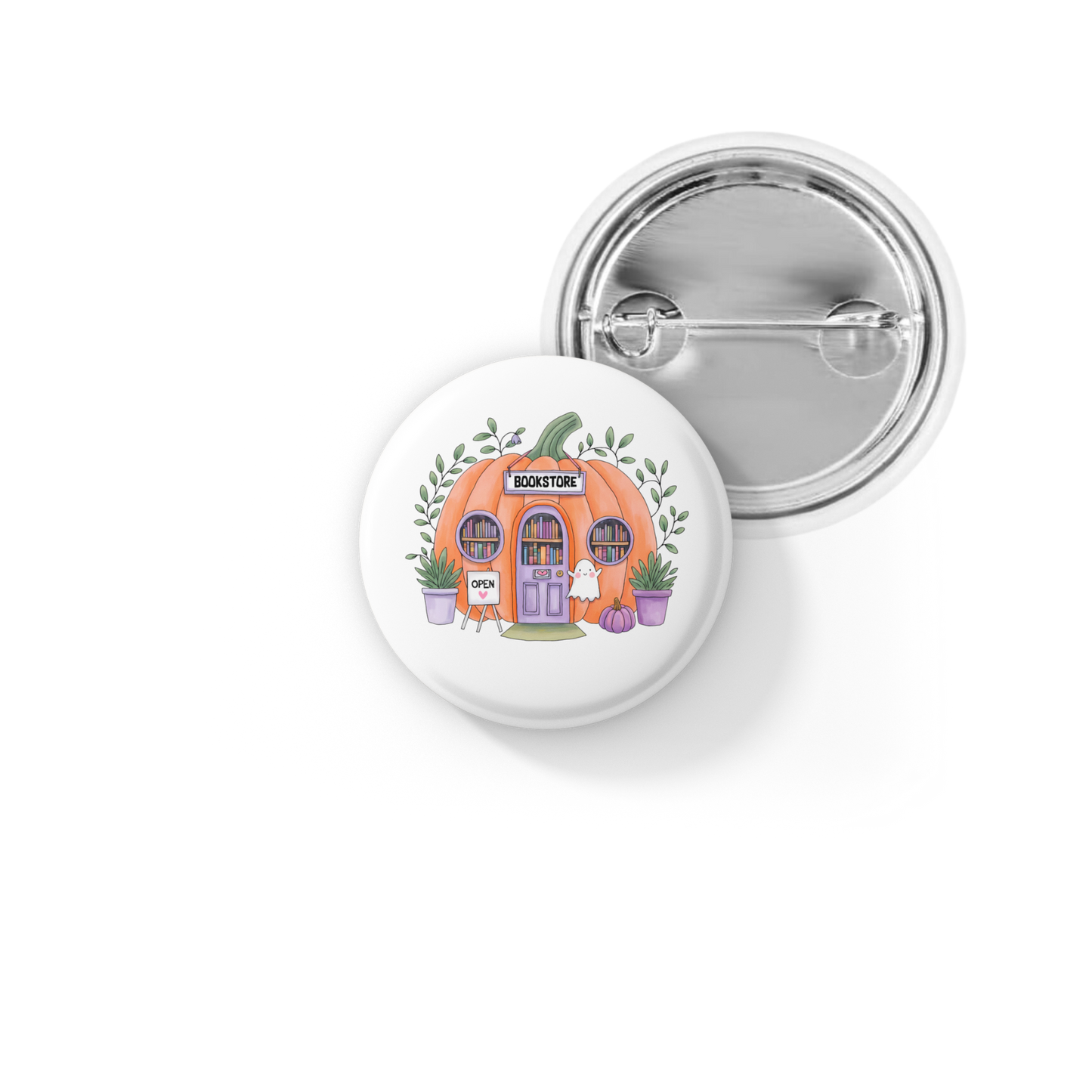 Pumpkin Book Store Pin Back Button, Magnet