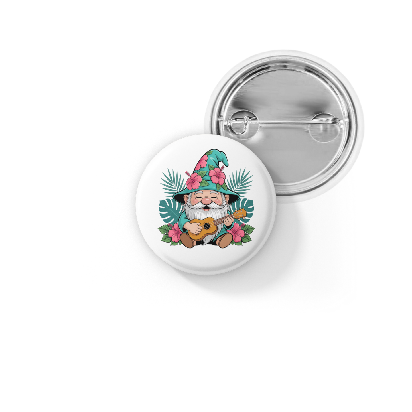 Tropical Beach Gnome Pin Back Button, Magnet