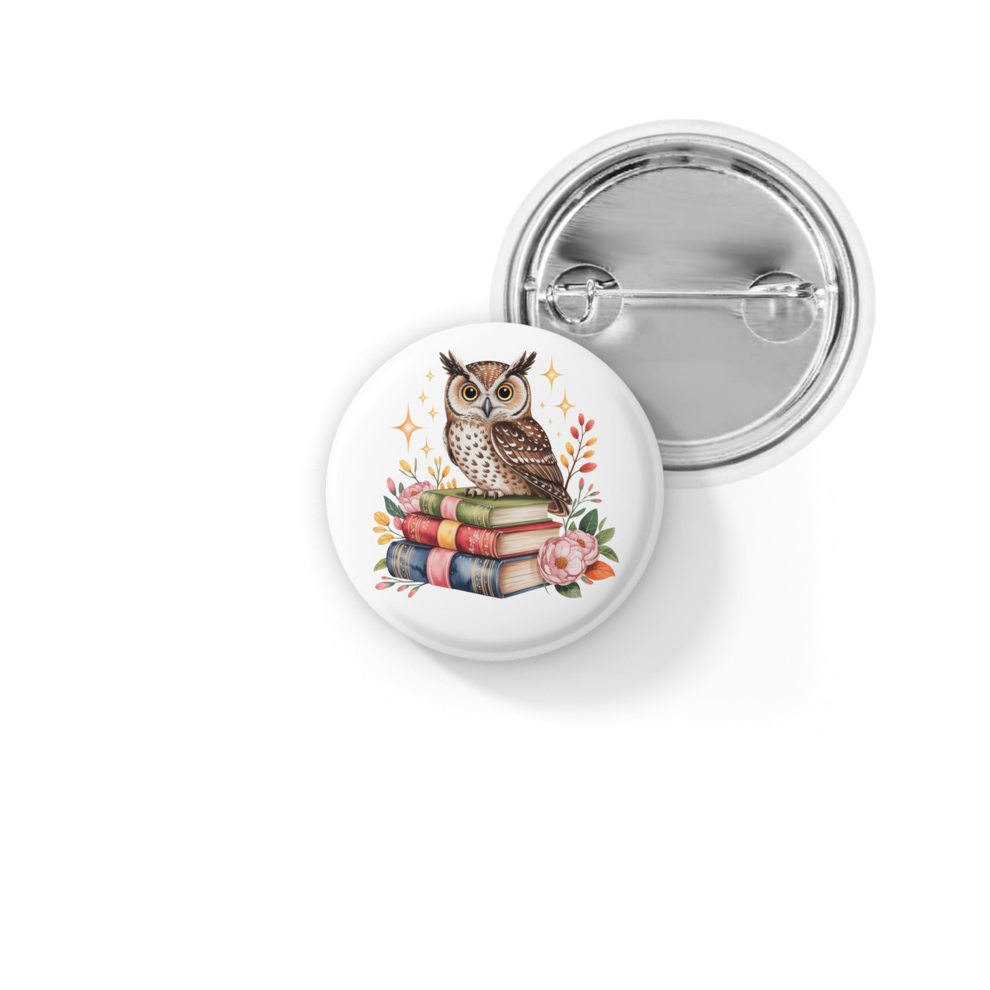 Owl Book Pin Back Button, Magnet