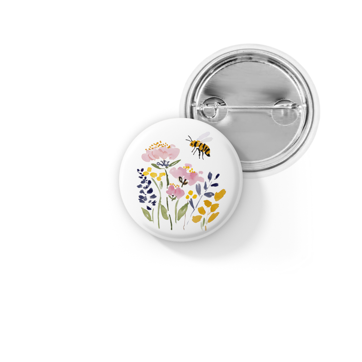 Honey Bee Wildflowers Pin Back Button, Magnet