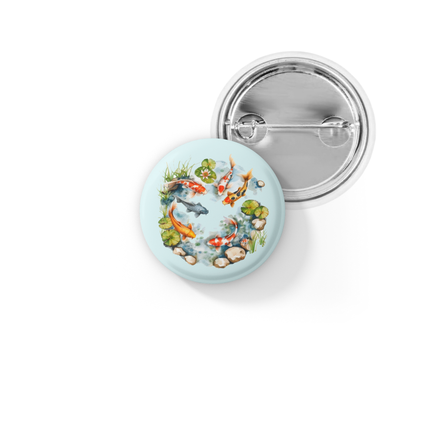 Koi Pond 4 Basket Pin Back Button, Magnet