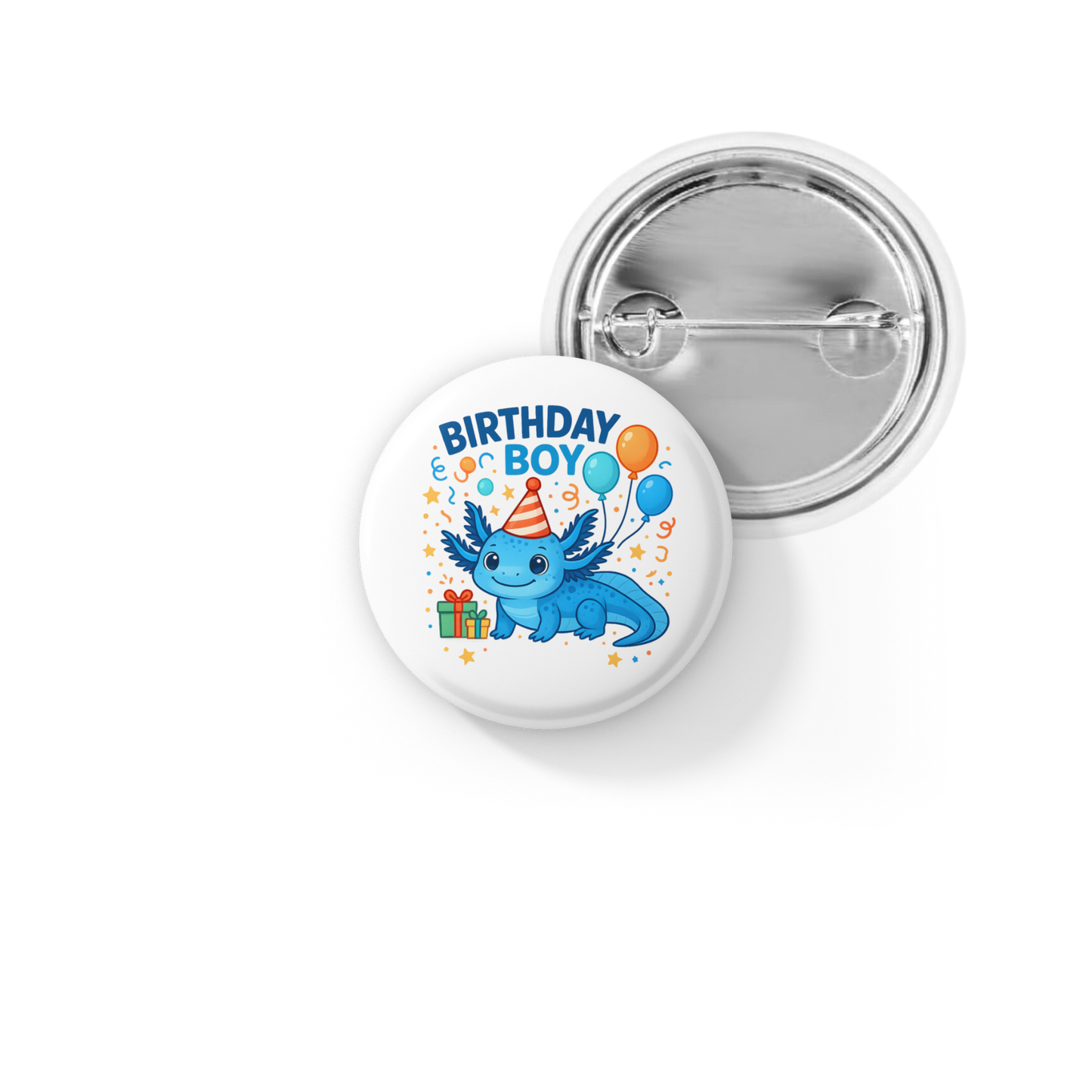 Birthday Boy Axolotl Pin Back Button, Magnet