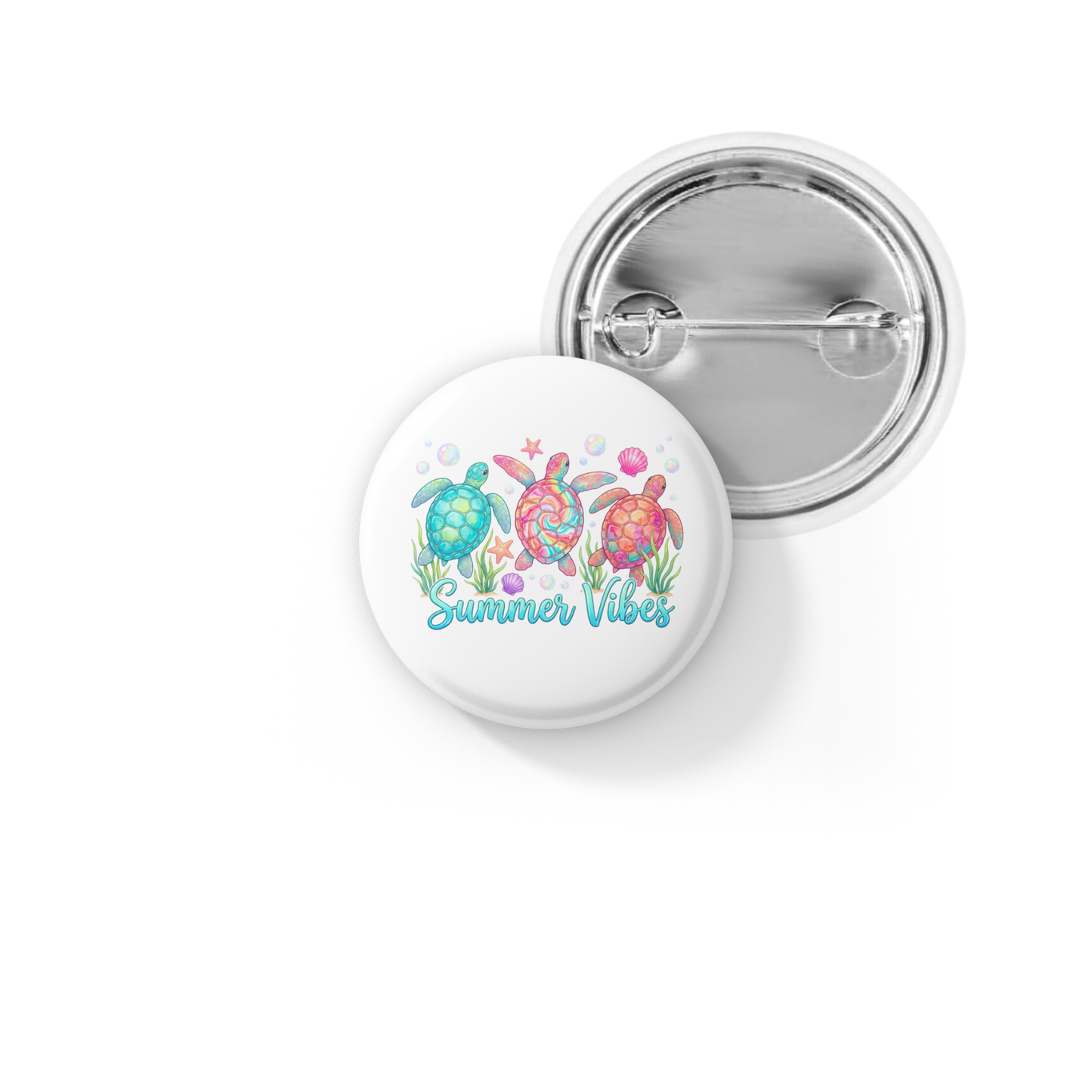 Summer Vibes Sea Turtles Pin Back Button, Magnet