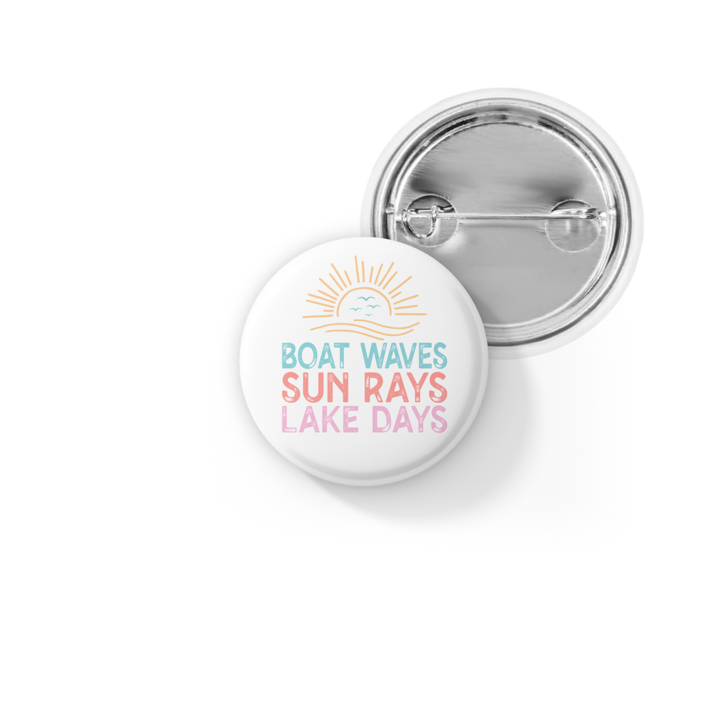 Boat Waves Sun Rays Lake Days Pin Back Button, Magnet