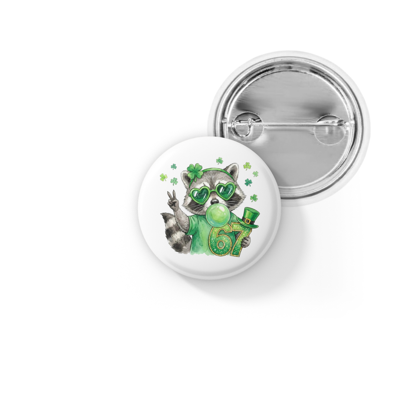 6 7 St Patricks Day Raccoon Pin Back Button, Magnet