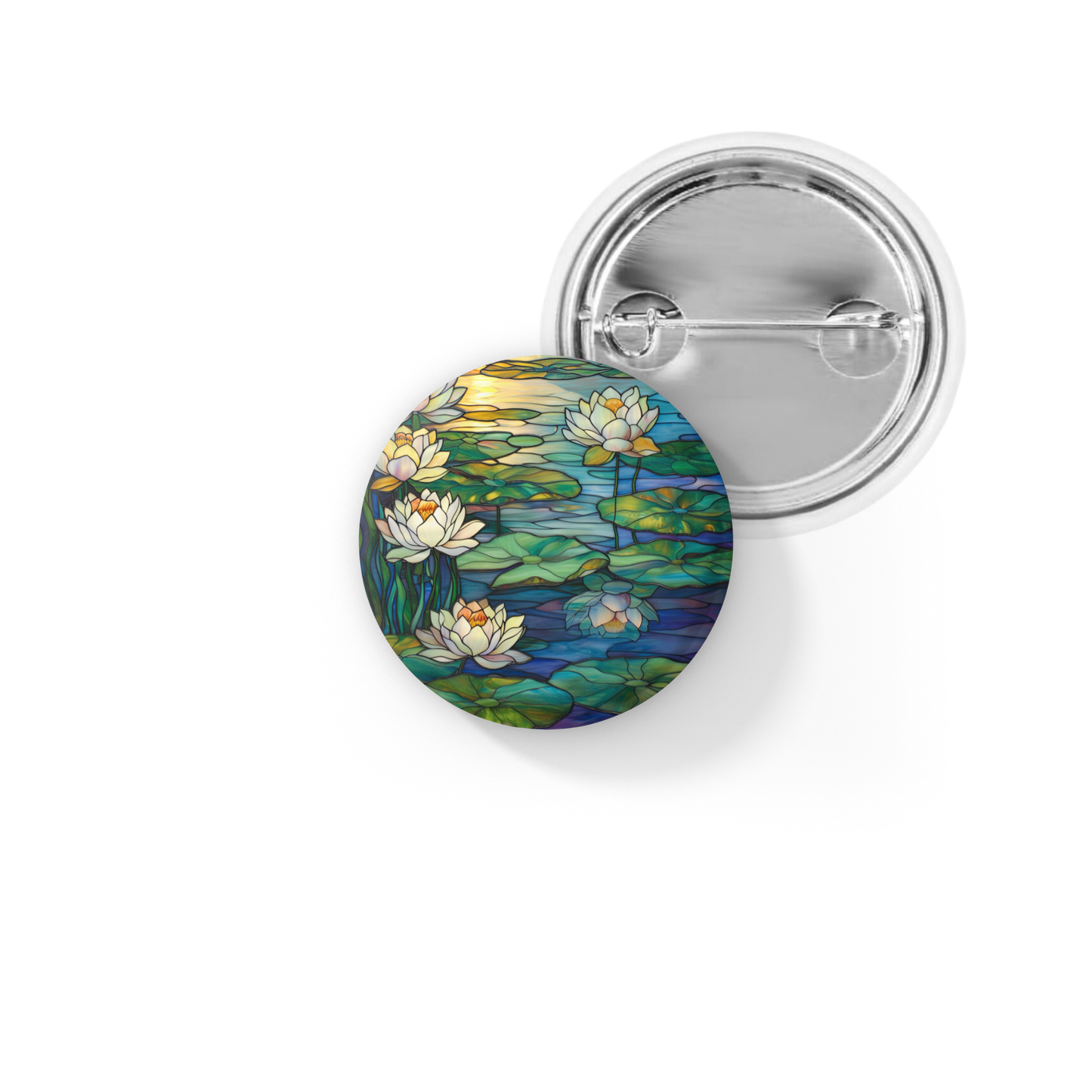 Water Lily 2 Stained Glass Pin Back Button, Magnet