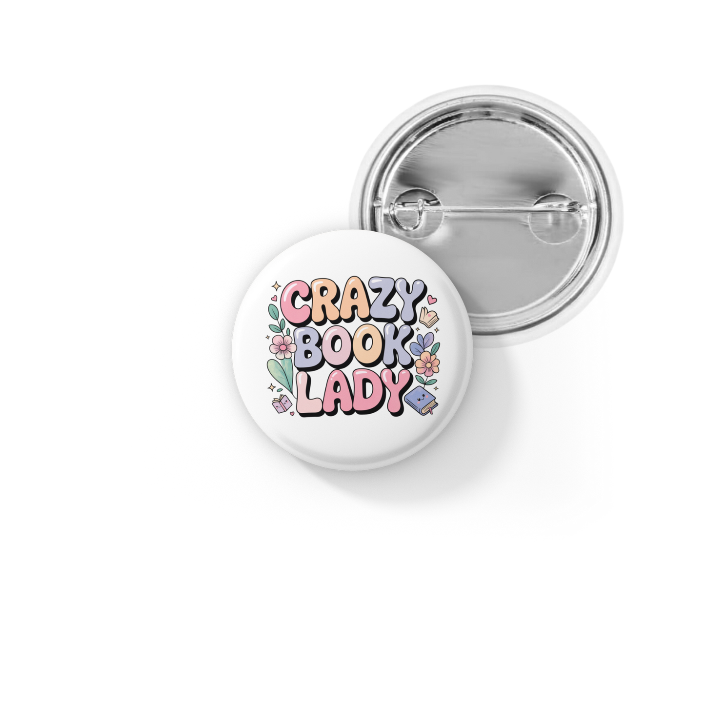 Crazy Book Lady Pin Back Button, Magnet