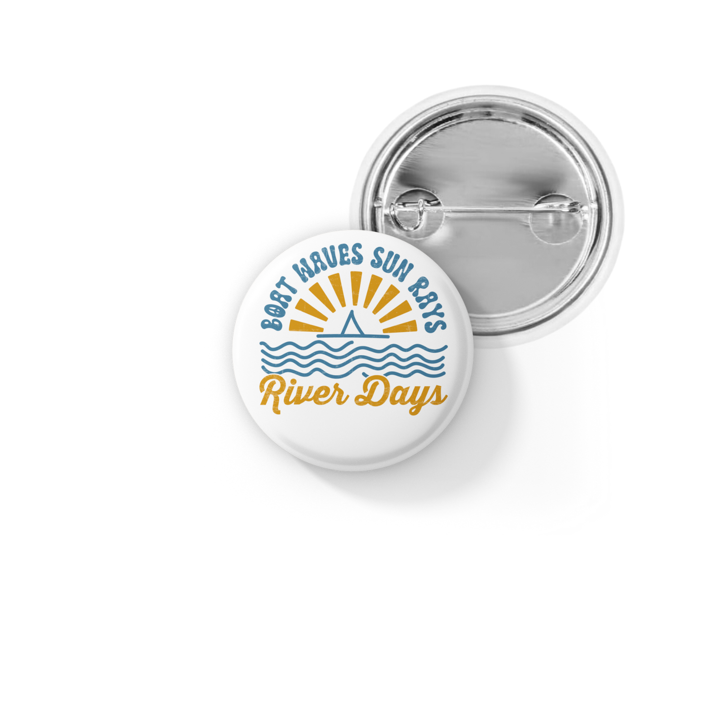 Boat Waves Sun Rays River Days Pin Back Button, Magnet
