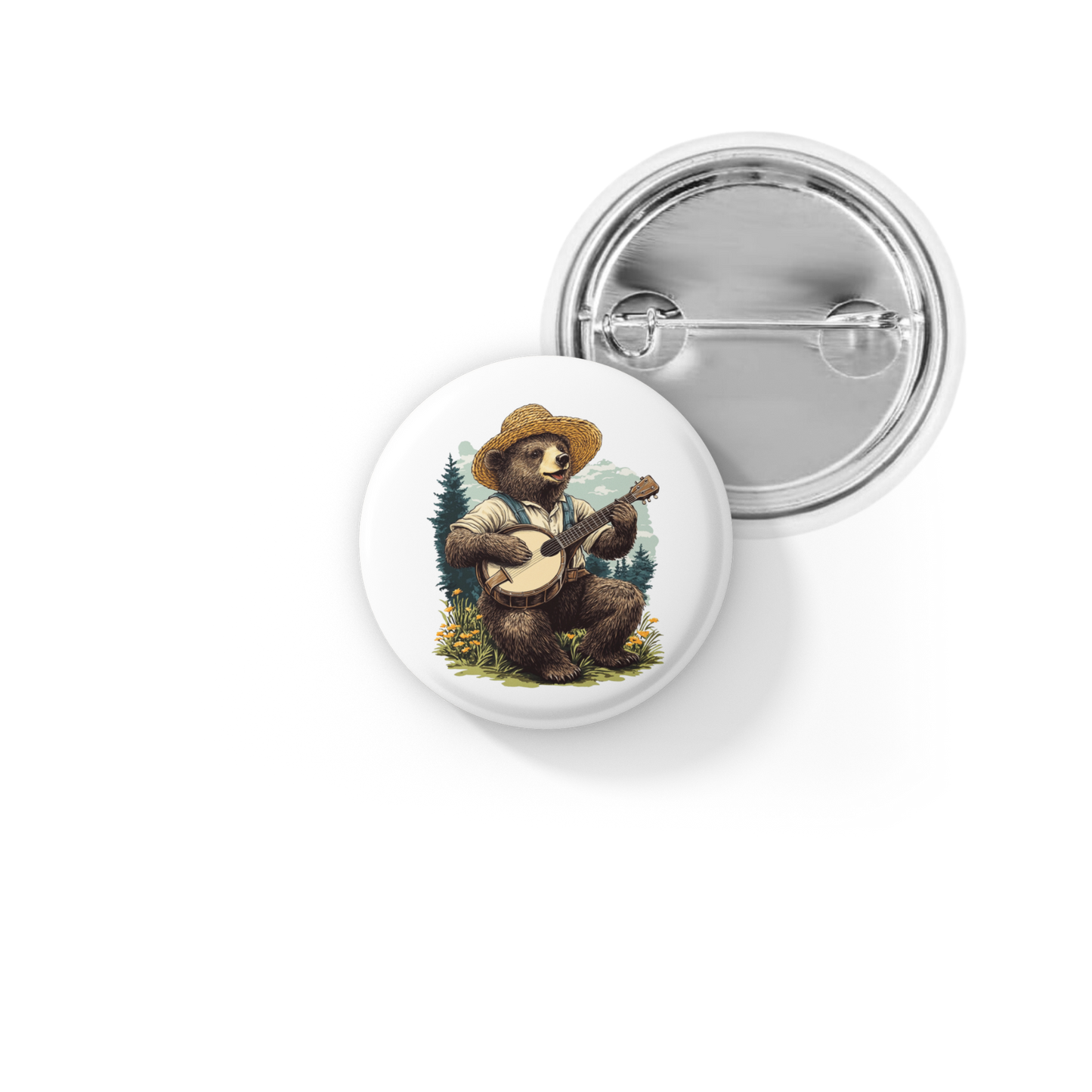Banjo Bear Pin Back Button, Magnet
