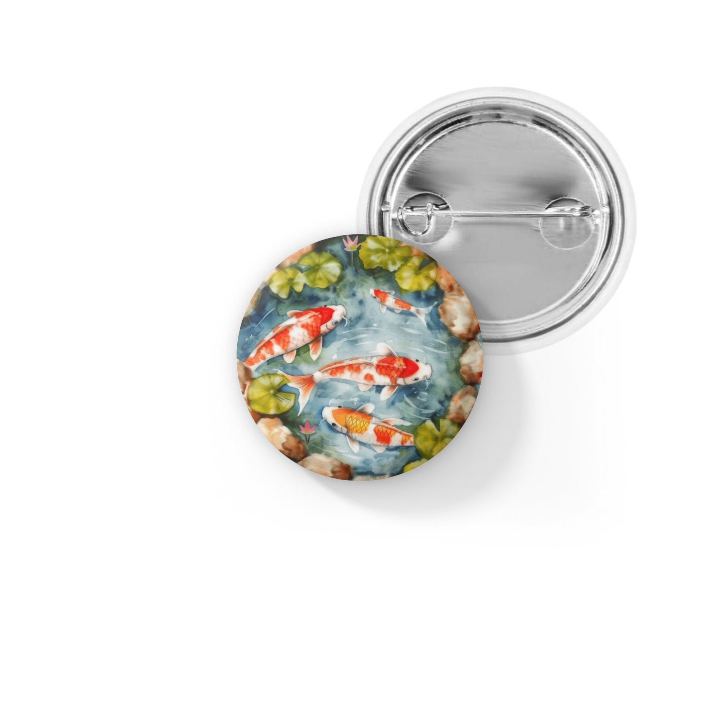 Koi Pond 1 Basket Pin Back Button, Magnet