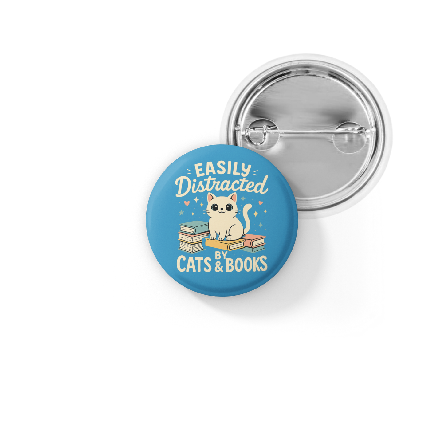 Easily Distracted By Cats & Books Pin Back Button, Magnet