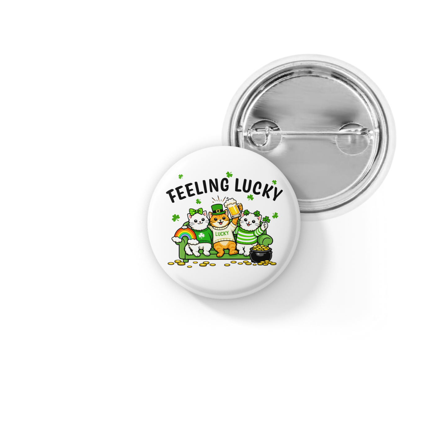 Feeling Lucky Cats Pin Back Button, Magnet